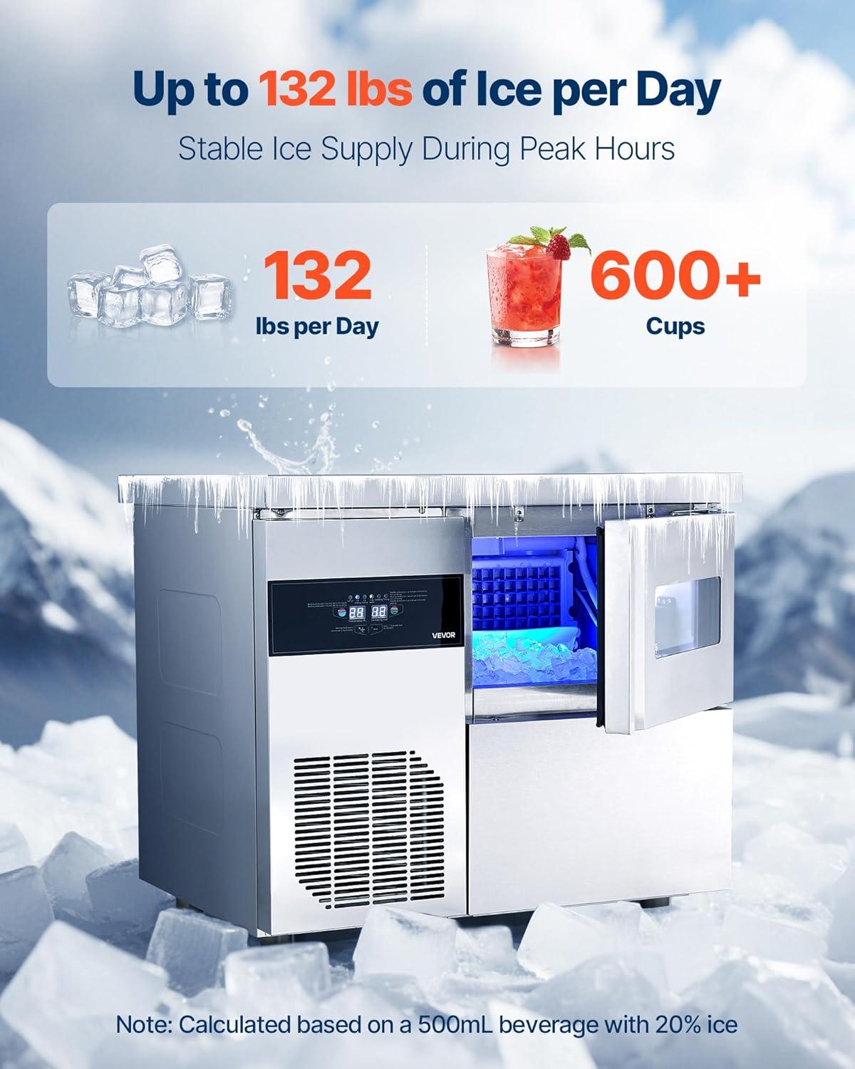 imageVEVOR Countertop Ice Maker 9 Cubes Ready in 6 Mins 26lbs in 24Hrs SelfCleaning Portable Ice Maker with Ice Scoop and Basket Ice Machine with 2 Sizes Bullet Ice for Home Kitchen Office Bar Party132 lbs24H