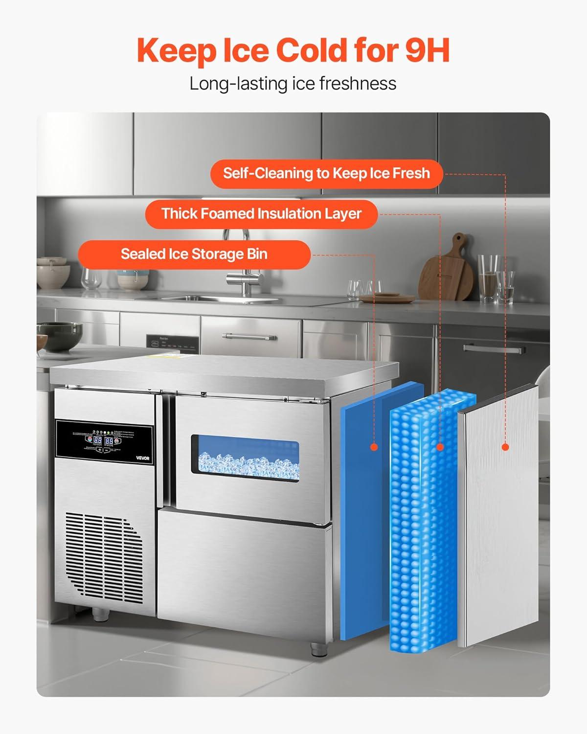 imageVEVOR Countertop Ice Maker 9 Cubes Ready in 6 Mins 26lbs in 24Hrs SelfCleaning Portable Ice Maker with Ice Scoop and Basket Ice Machine with 2 Sizes Bullet Ice for Home Kitchen Office Bar Party132lbs