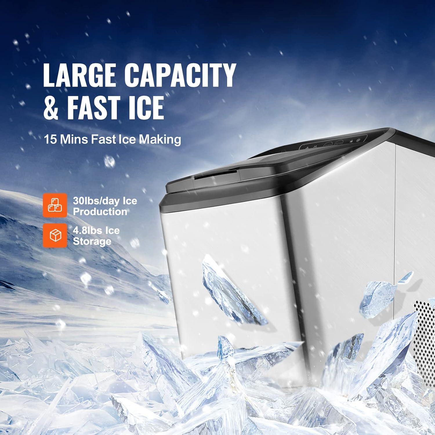 imageVEVOR Countertop Ice Maker 9 Cubes Ready in 6 Mins 26lbs in 24Hrs SelfCleaning Portable Ice Maker with Ice Scoop and Basket Ice Machine with 2 Sizes Bullet Ice for Home Kitchen Office Bar Party30lbs