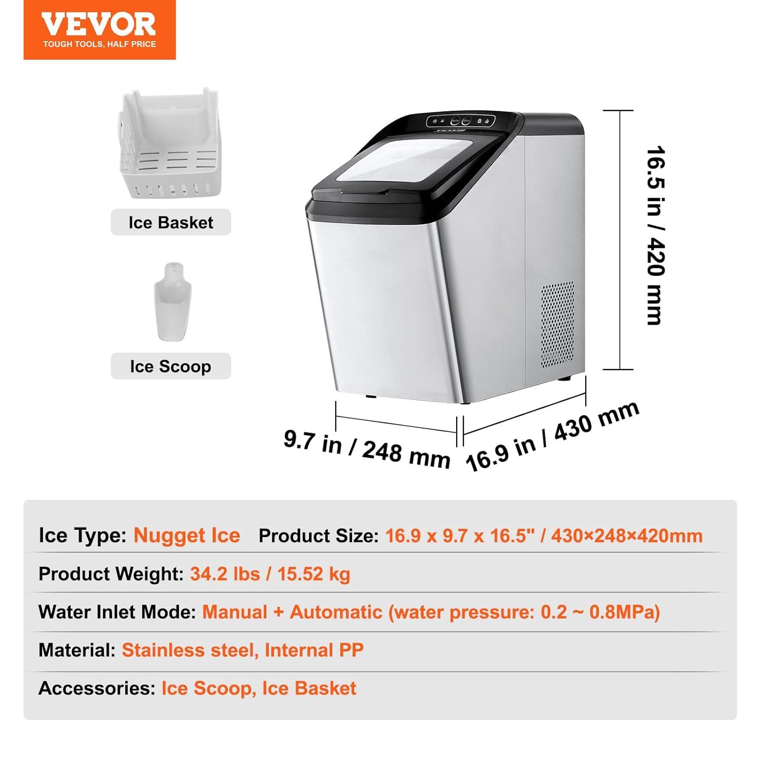 imageVEVOR Countertop Ice Maker 9 Cubes Ready in 6 Mins 26lbs in 24Hrs SelfCleaning Portable Ice Maker with Ice Scoop and Basket Ice Machine with 2 Sizes Bullet Ice for Home Kitchen Office Bar Party30lbs