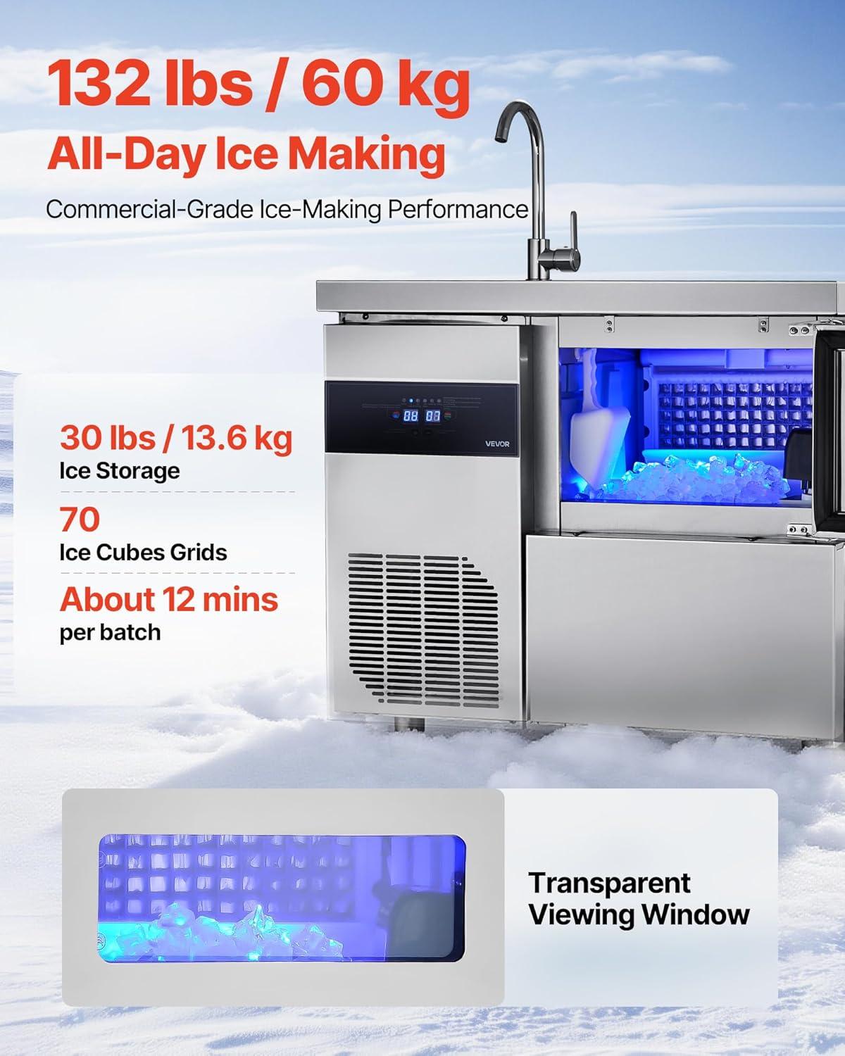 imageVEVOR Countertop Ice Maker 9 Cubes Ready in 6 Mins 26lbs in 24Hrs SelfCleaning Portable Ice Maker with Ice Scoop and Basket Ice Machine with 2 Sizes Bullet Ice for Home Kitchen Office Bar Party132 lbs24Hwith sink