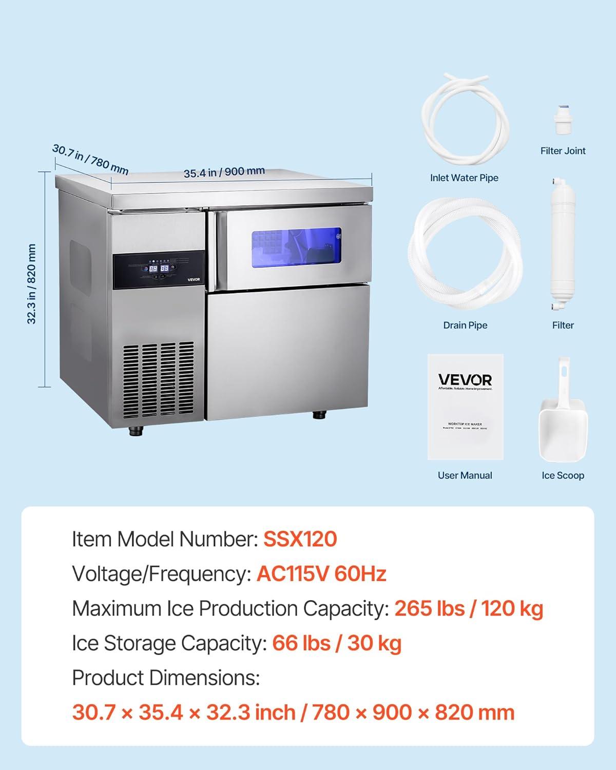 imageVEVOR Countertop Ice Maker 9 Cubes Ready in 6 Mins 26lbs in 24Hrs SelfCleaning Portable Ice Maker with Ice Scoop and Basket Ice Machine with 2 Sizes Bullet Ice for Home Kitchen Office Bar Party265 lbs24H