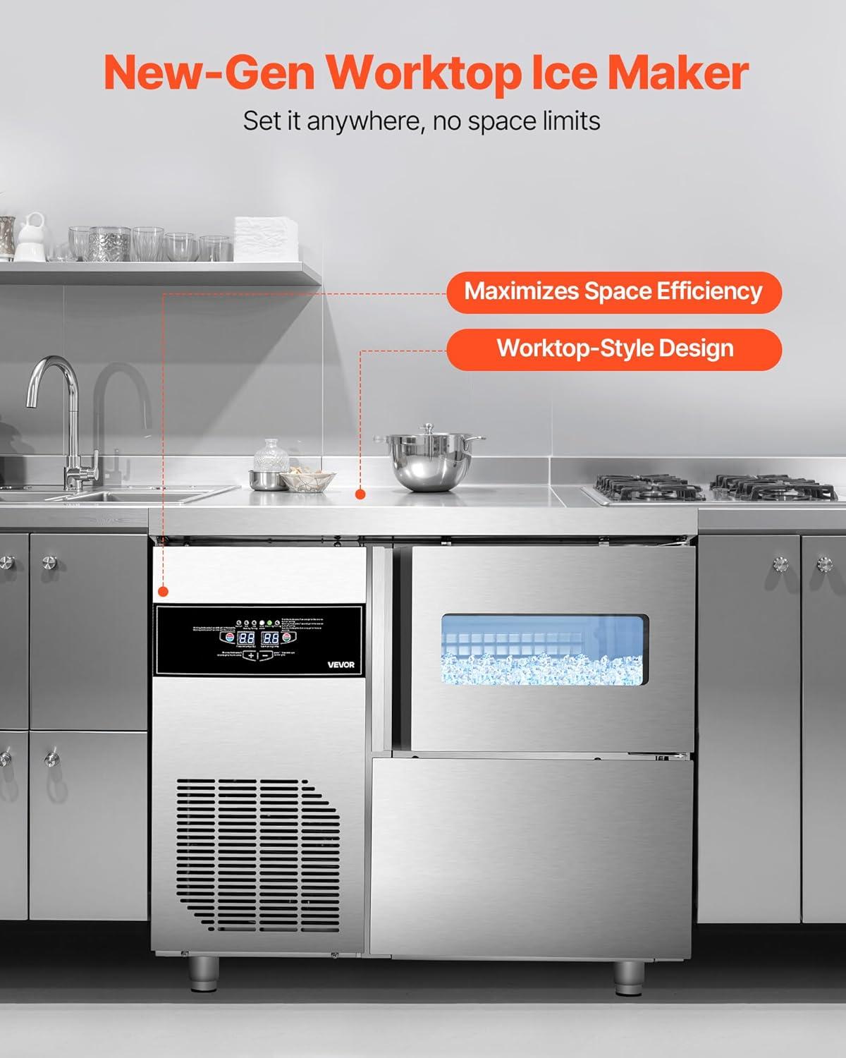 imageVEVOR Countertop Ice Maker 9 Cubes Ready in 6 Mins 26lbs in 24Hrs SelfCleaning Portable Ice Maker with Ice Scoop and Basket Ice Machine with 2 Sizes Bullet Ice for Home Kitchen Office Bar Party132lbs