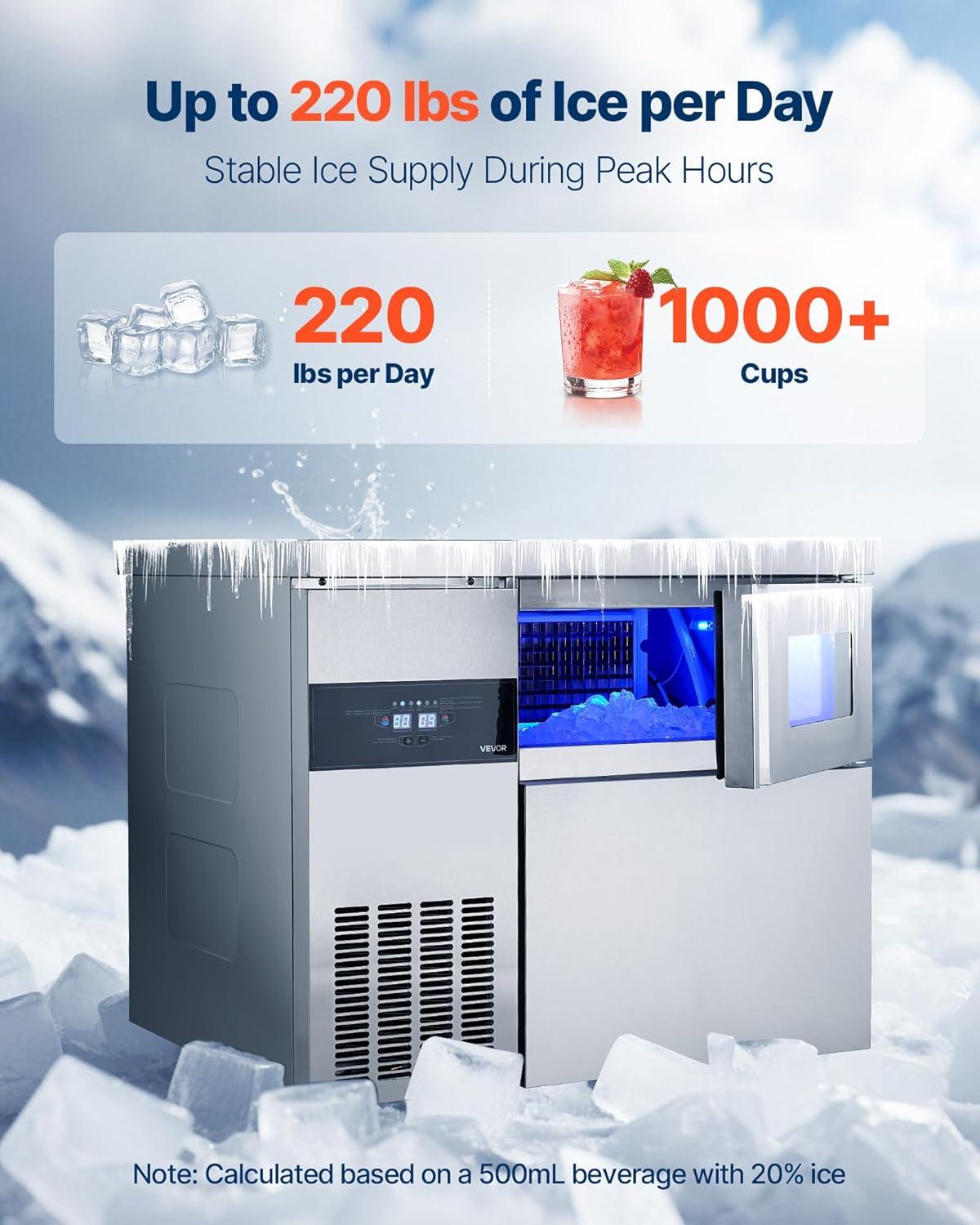 imageVEVOR Countertop Ice Maker 9 Cubes Ready in 6 Mins 26lbs in 24Hrs SelfCleaning Portable Ice Maker with Ice Scoop and Basket Ice Machine with 2 Sizes Bullet Ice for Home Kitchen Office Bar Party220 lbs24H