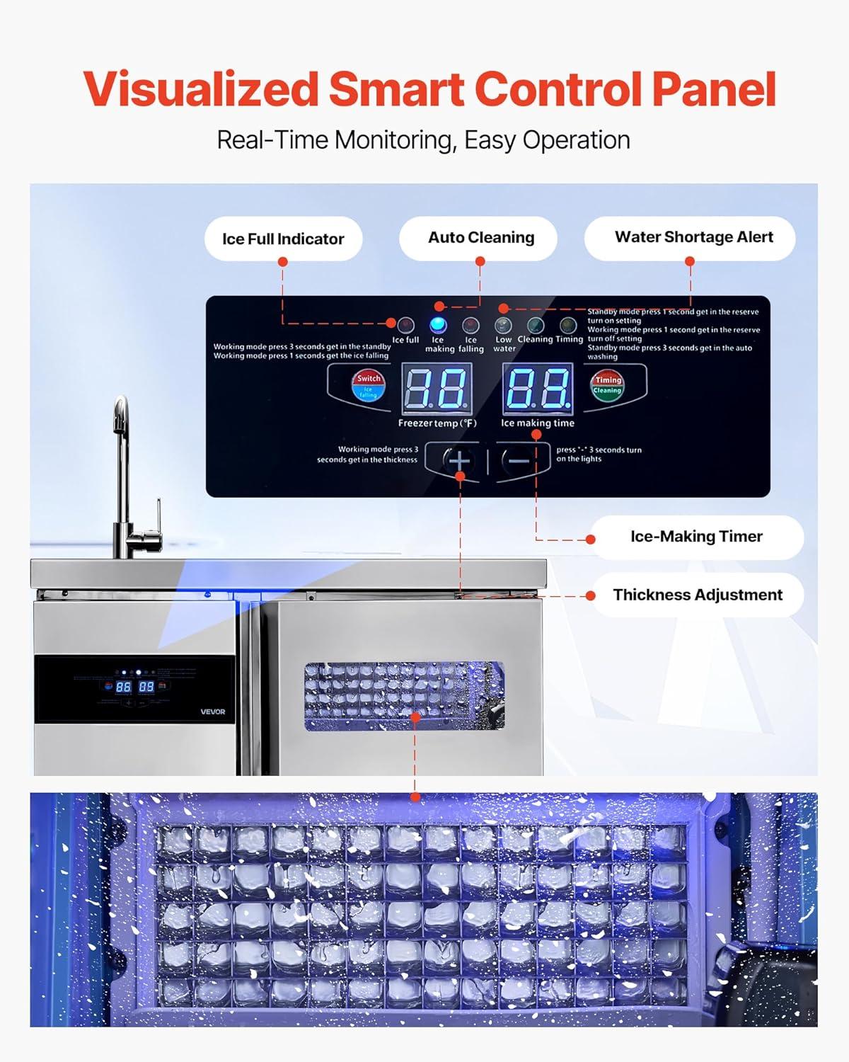 imageVEVOR Countertop Ice Maker 9 Cubes Ready in 6 Mins 26lbs in 24Hrs SelfCleaning Portable Ice Maker with Ice Scoop and Basket Ice Machine with 2 Sizes Bullet Ice for Home Kitchen Office Bar Party132 lbs24Hwith sink