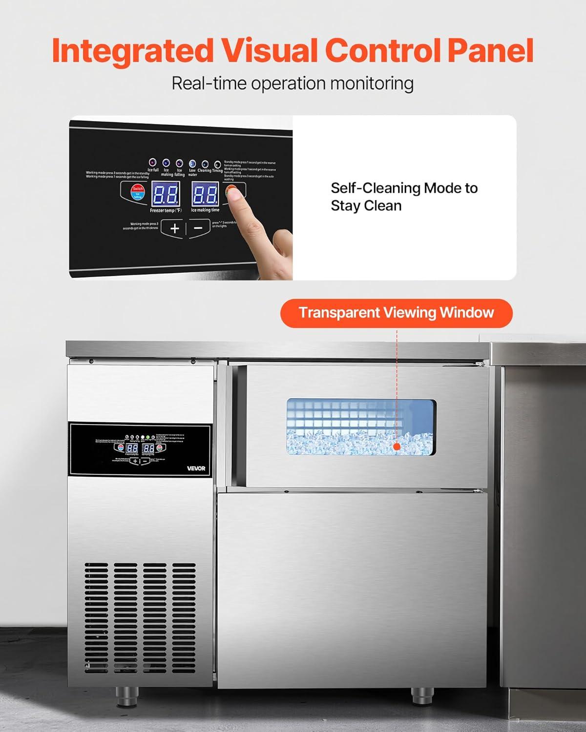 imageVEVOR Countertop Ice Maker 9 Cubes Ready in 6 Mins 26lbs in 24Hrs SelfCleaning Portable Ice Maker with Ice Scoop and Basket Ice Machine with 2 Sizes Bullet Ice for Home Kitchen Office Bar Party220lbs