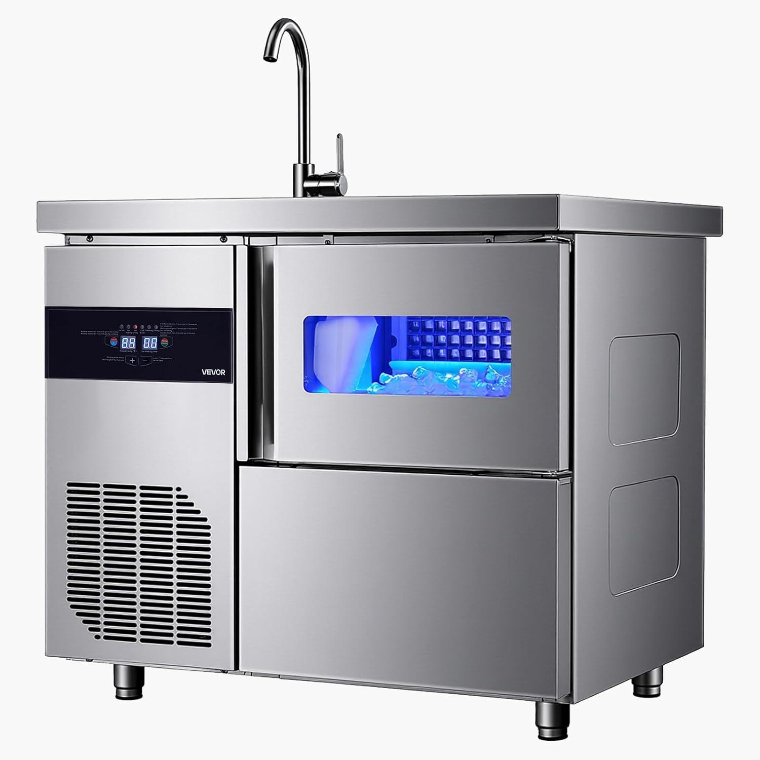 imageVEVOR Countertop Ice Maker 9 Cubes Ready in 6 Mins 26lbs in 24Hrs SelfCleaning Portable Ice Maker with Ice Scoop and Basket Ice Machine with 2 Sizes Bullet Ice for Home Kitchen Office Bar Party132 lbs24Hwith sink