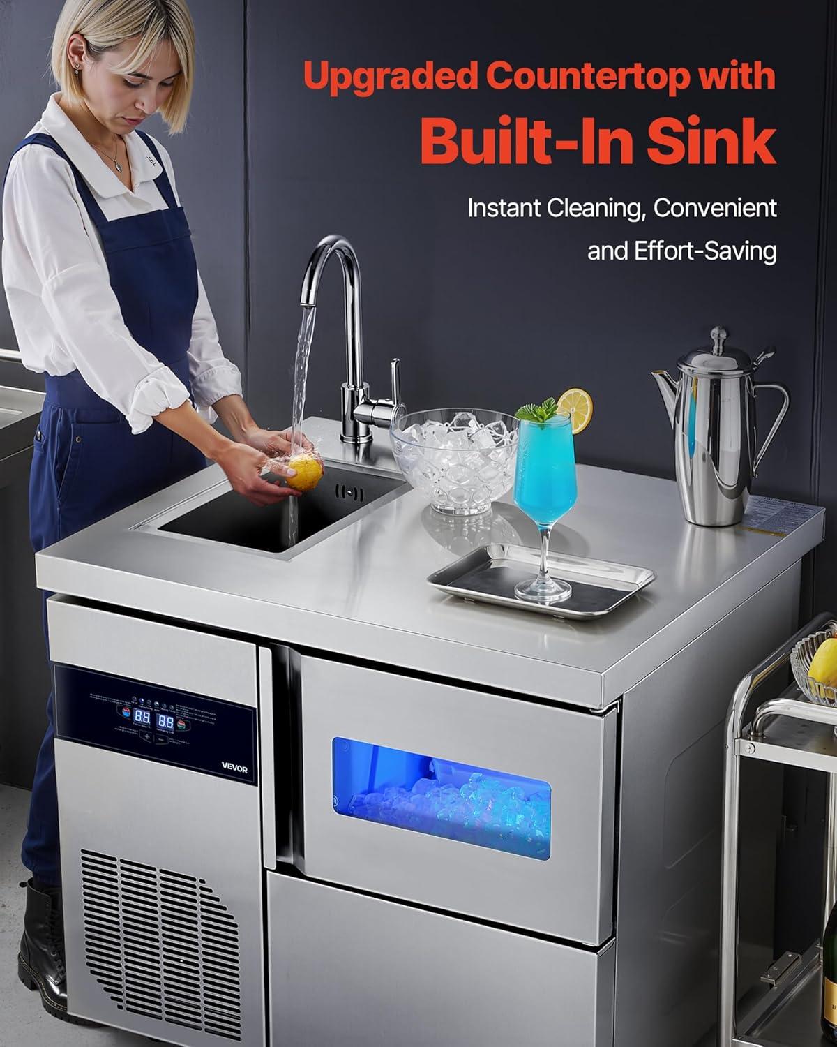 imageVEVOR Countertop Ice Maker 9 Cubes Ready in 6 Mins 26lbs in 24Hrs SelfCleaning Portable Ice Maker with Ice Scoop and Basket Ice Machine with 2 Sizes Bullet Ice for Home Kitchen Office Bar Party132 lbs24Hwith sink