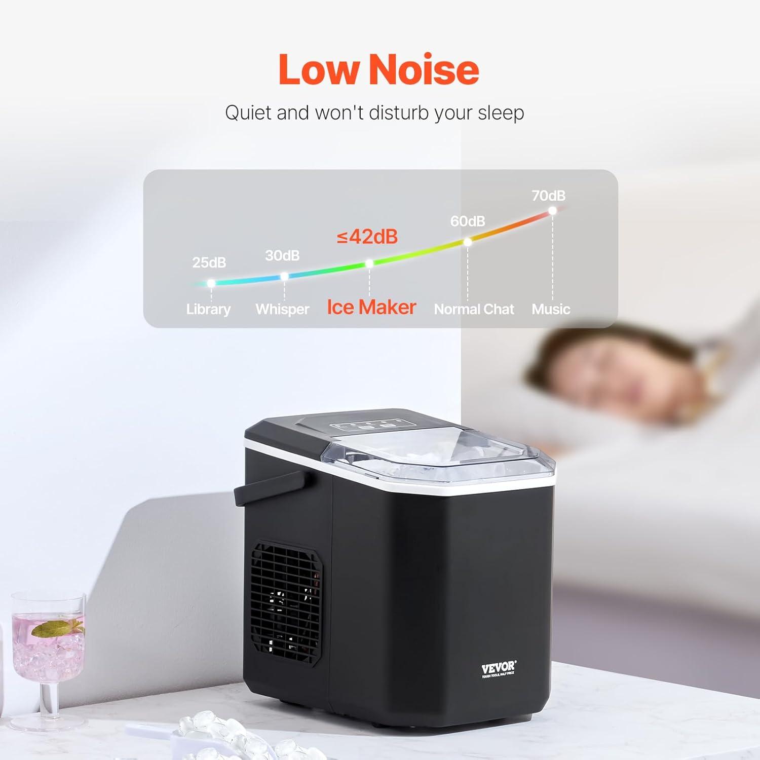 imageVEVOR Countertop Ice Maker 9 Cubes Ready in 6 Mins 26lbs in 24Hrs SelfCleaning Portable Ice Maker with Ice Scoop and Basket Ice Machine with 2 Sizes Bullet Ice for Home Kitchen Office Bar Party26lbs