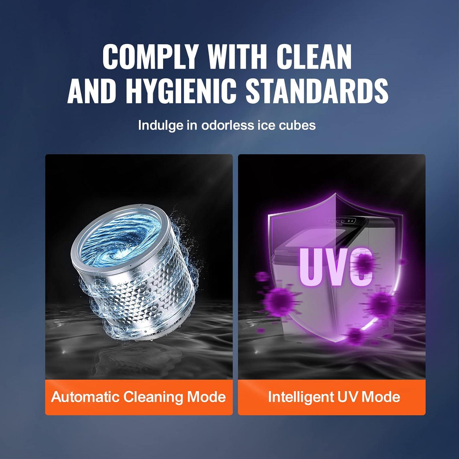 imageVEVOR Countertop Ice Maker 9 Cubes Ready in 6 Mins 26lbs in 24Hrs SelfCleaning Portable Ice Maker with Ice Scoop and Basket Ice Machine with 2 Sizes Bullet Ice for Home Kitchen Office Bar Party30lbs