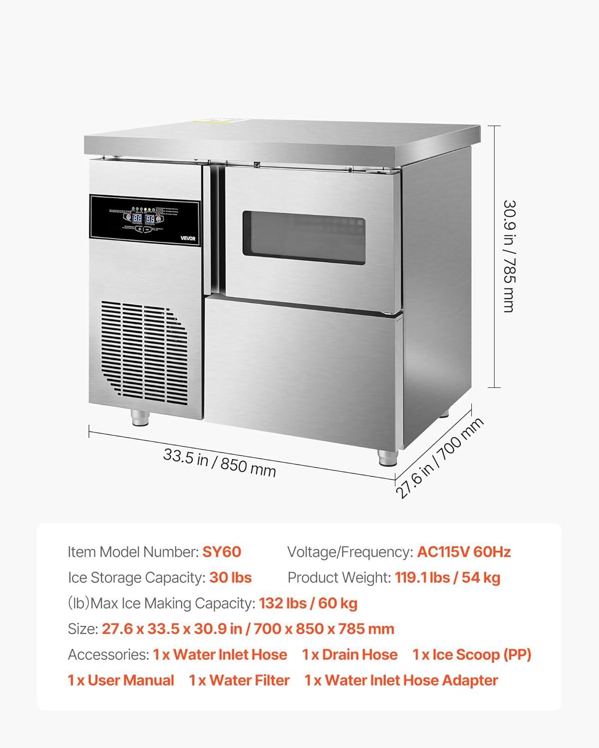 imageVEVOR Countertop Ice Maker 9 Cubes Ready in 6 Mins 26lbs in 24Hrs SelfCleaning Portable Ice Maker with Ice Scoop and Basket Ice Machine with 2 Sizes Bullet Ice for Home Kitchen Office Bar Party132lbs