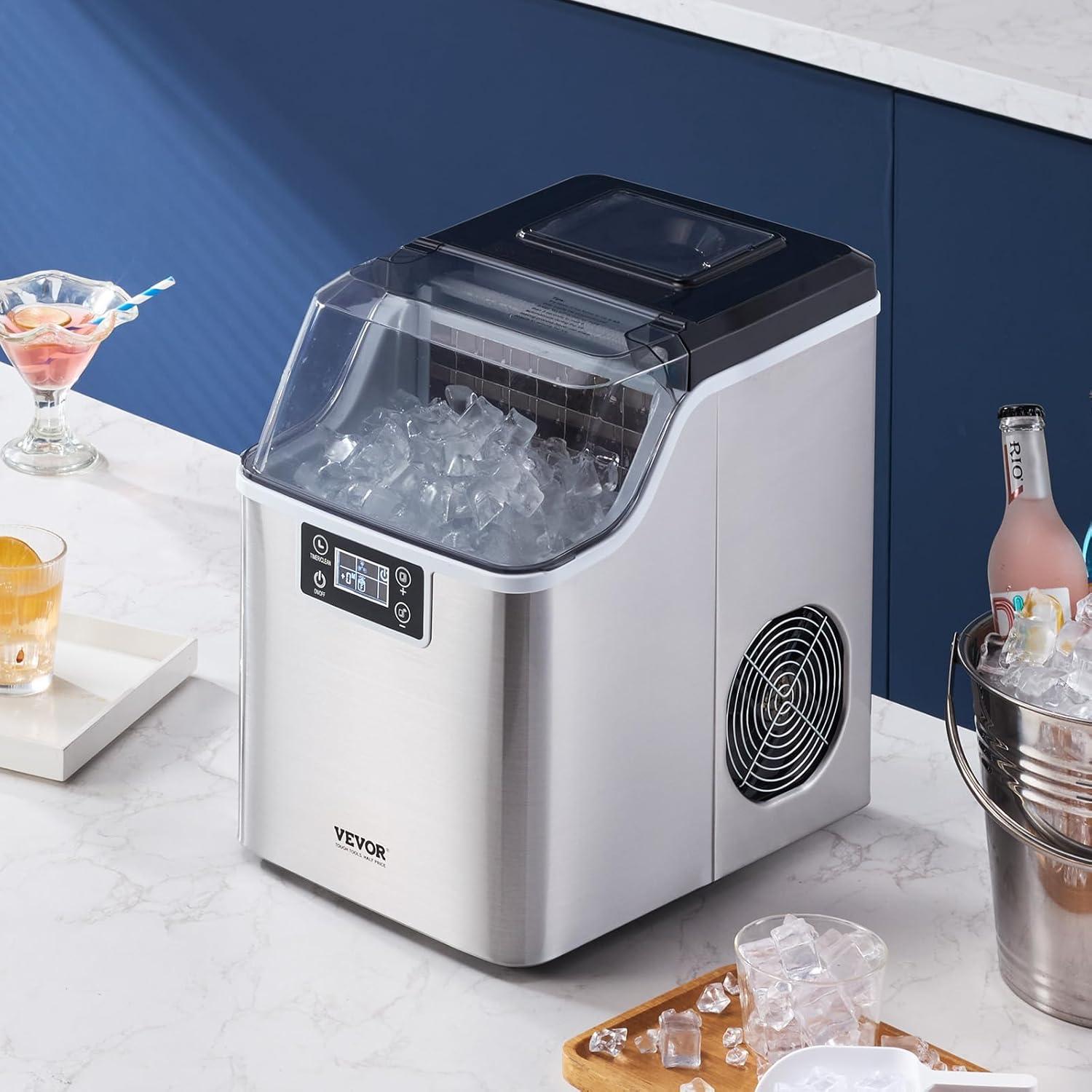 imageVEVOR Countertop Ice Maker 9 Cubes Ready in 6 Mins 26lbs in 24Hrs SelfCleaning Portable Ice Maker with Ice Scoop and Basket Ice Machine with 2 Sizes Bullet Ice for Home Kitchen Office Bar Party45lbs