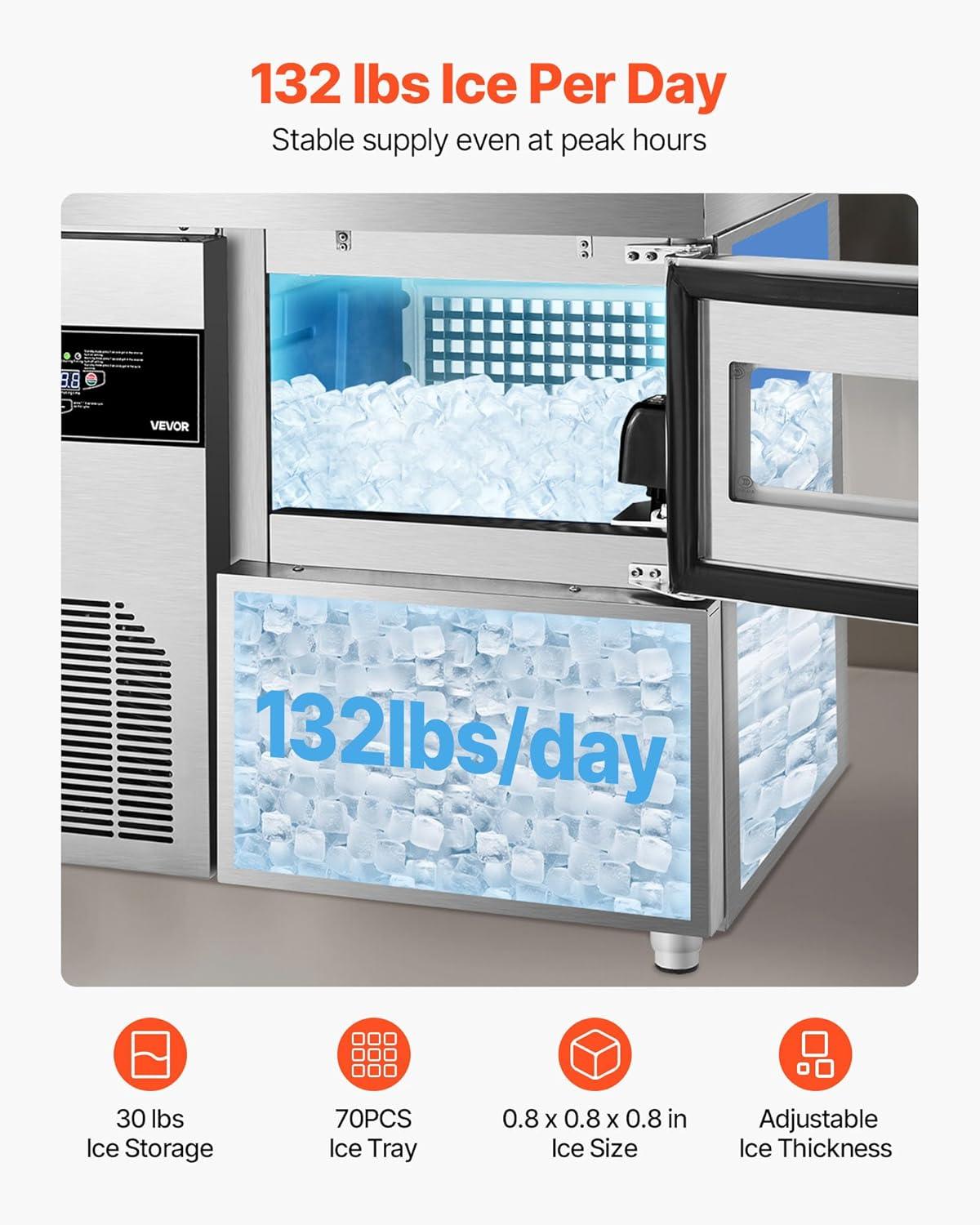 imageVEVOR Countertop Ice Maker 9 Cubes Ready in 6 Mins 26lbs in 24Hrs SelfCleaning Portable Ice Maker with Ice Scoop and Basket Ice Machine with 2 Sizes Bullet Ice for Home Kitchen Office Bar Party132lbs