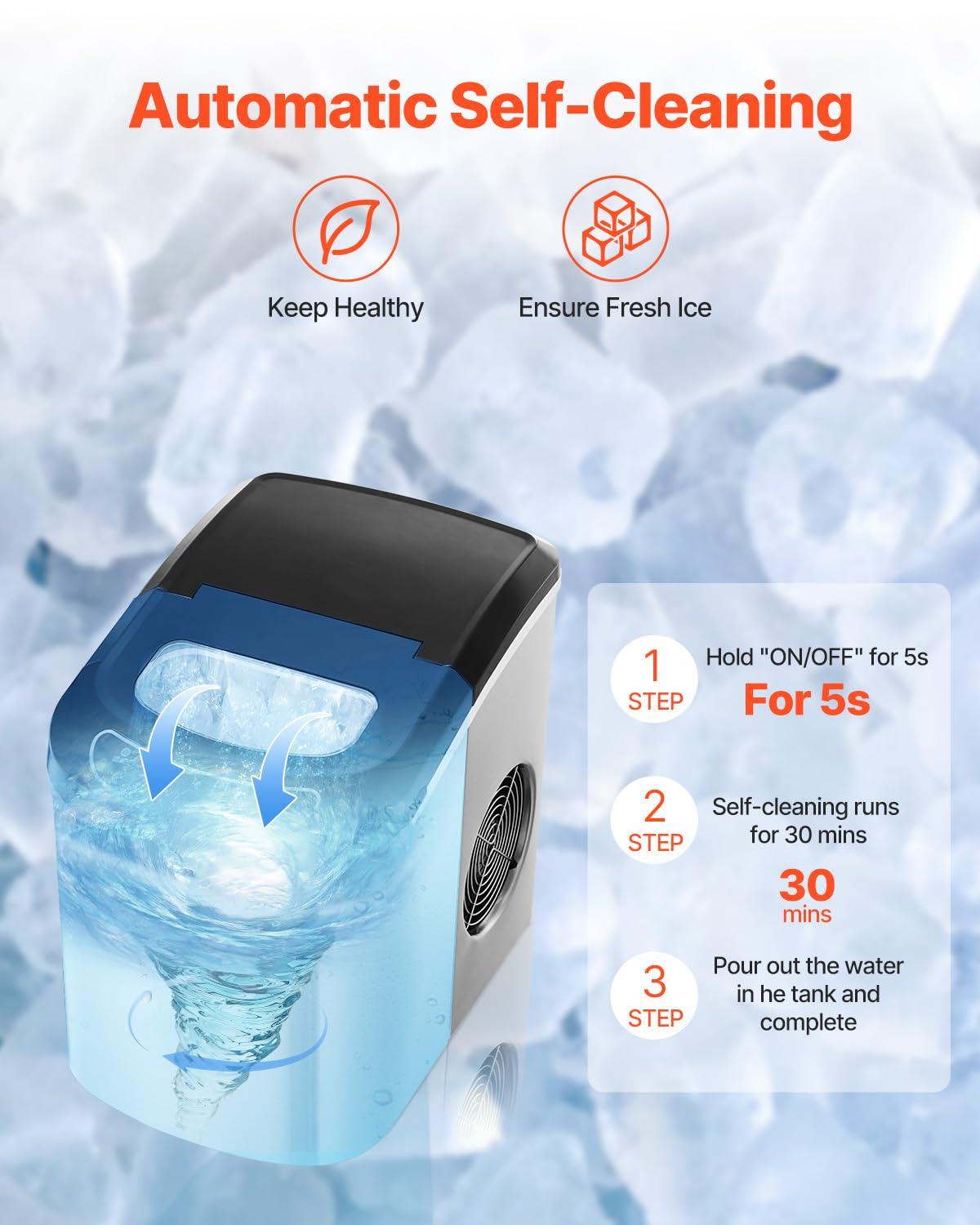 imageVEVOR Countertop Ice Maker 9 Cubes Ready in 6 Mins 26lbs in 24Hrs SelfCleaning Portable Ice Maker with Ice Scoop and Basket Ice Machine with 2 Sizes Bullet Ice for Home Kitchen Office Bar Party33LBS