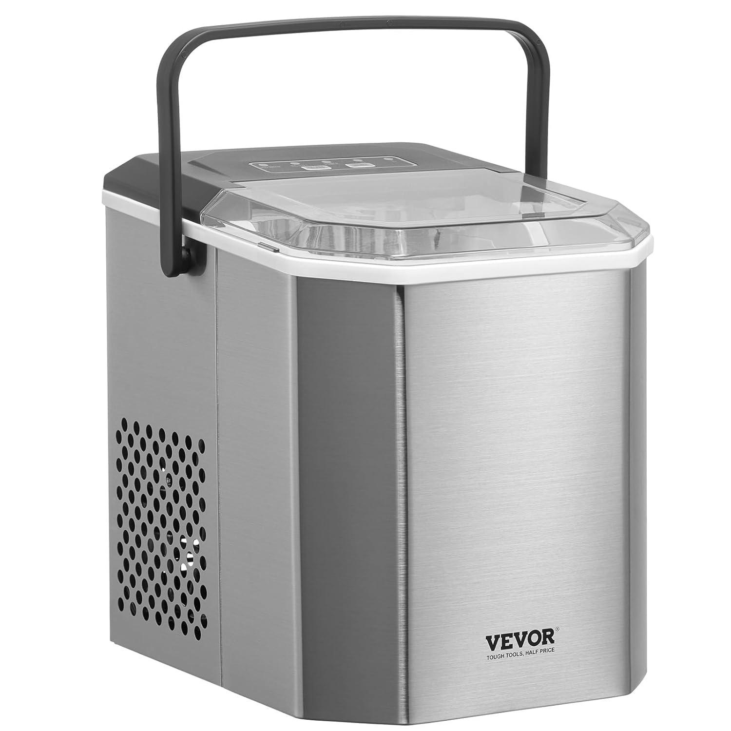 imageVEVOR Countertop Ice Maker 9 Cubes Ready in 6 Mins 26lbs in 24Hrs SelfCleaning Portable Ice Maker with Ice Scoop and Basket Ice Machine with 2 Sizes Bullet Ice for Home Kitchen Office Bar Party26lbsStainless Steel Body