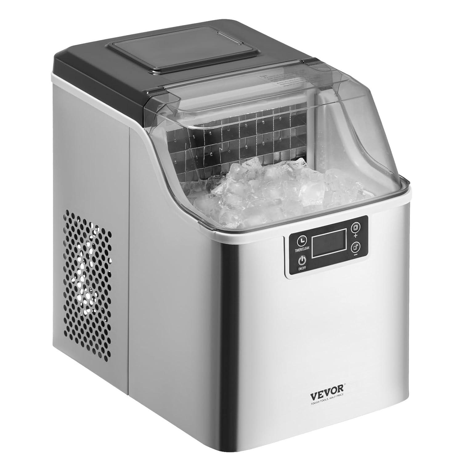 imageVEVOR Countertop Ice Maker 9 Cubes Ready in 6 Mins 26lbs in 24Hrs SelfCleaning Portable Ice Maker with Ice Scoop and Basket Ice Machine with 2 Sizes Bullet Ice for Home Kitchen Office Bar Party45lbs