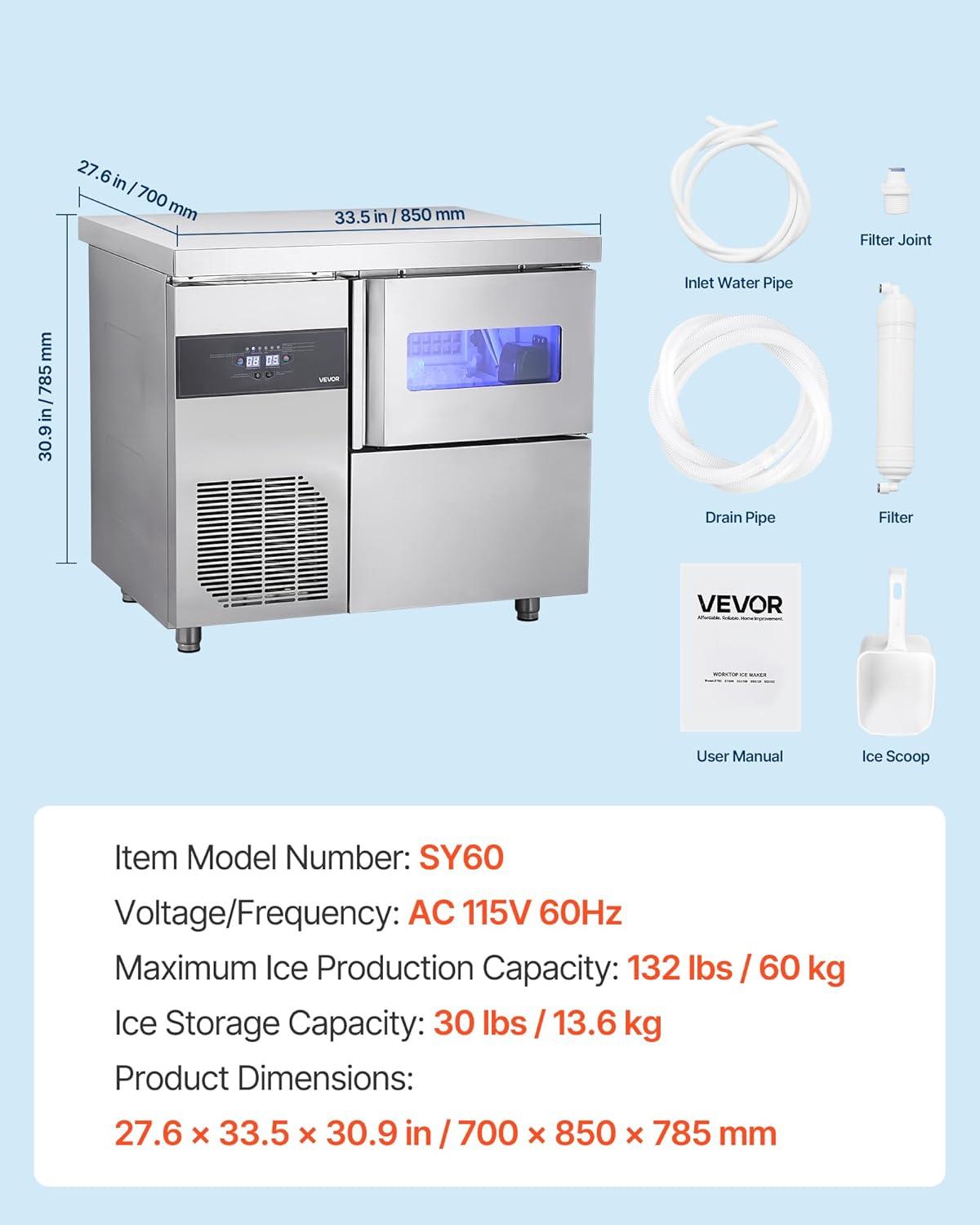 imageVEVOR Countertop Ice Maker 9 Cubes Ready in 6 Mins 26lbs in 24Hrs SelfCleaning Portable Ice Maker with Ice Scoop and Basket Ice Machine with 2 Sizes Bullet Ice for Home Kitchen Office Bar Party132 lbs24H