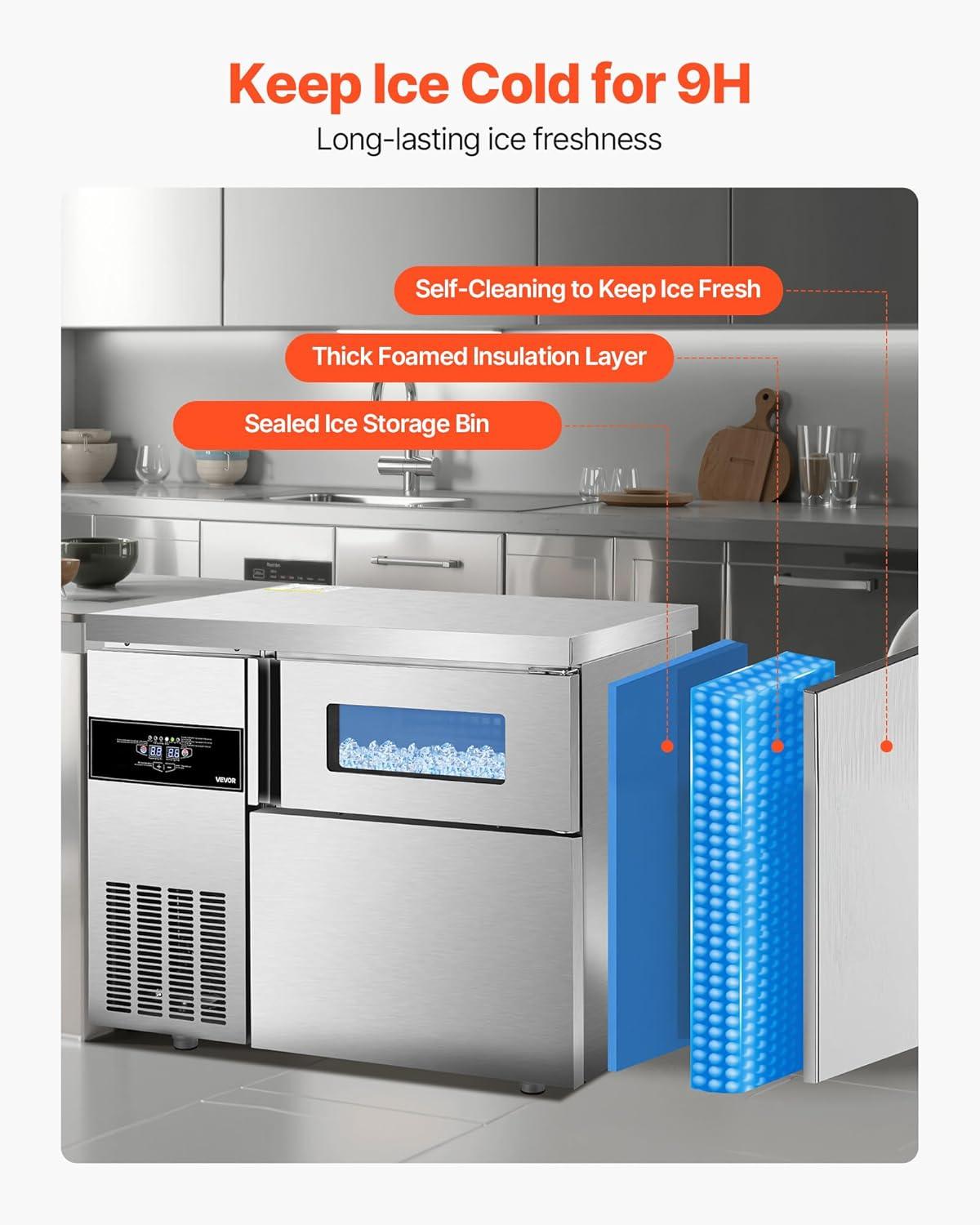 imageVEVOR Countertop Ice Maker 9 Cubes Ready in 6 Mins 26lbs in 24Hrs SelfCleaning Portable Ice Maker with Ice Scoop and Basket Ice Machine with 2 Sizes Bullet Ice for Home Kitchen Office Bar Party220lbs