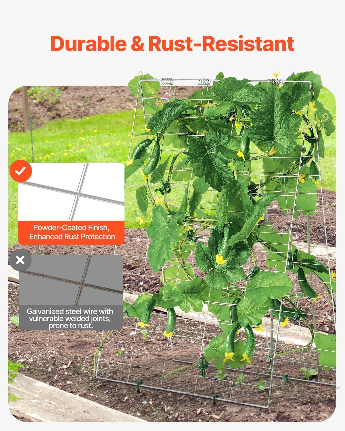 imageVEVOR Cucumber Trellis for Climbing Plants39quot H x 32quot W Foldable Cucumber Trellis Set with Twist Ties Metal Garden Trellis for Raised Bed Outdoor Plant Grow Support for Tomato Vegetable2 Pack35 W x 55 L