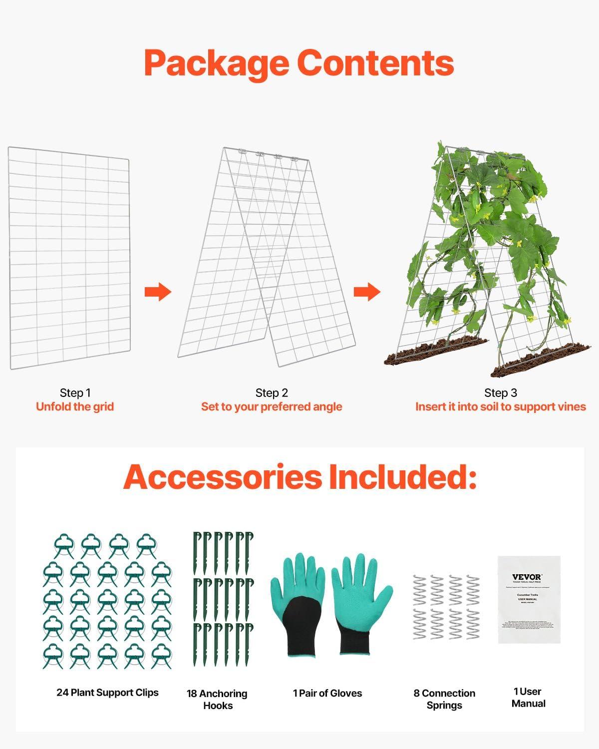 imageVEVOR Cucumber Trellis for Climbing Plants39quot H x 32quot W Foldable Cucumber Trellis Set with Twist Ties Metal Garden Trellis for Raised Bed Outdoor Plant Grow Support for Tomato Vegetable2 Pack35 W x 55 L