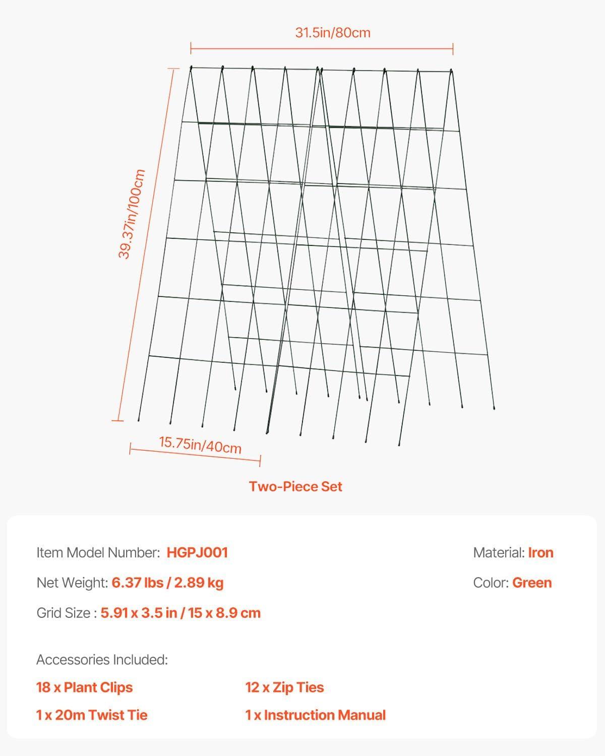 imageVEVOR Cucumber Trellis for Climbing Plants39quot H x 32quot W Foldable Cucumber Trellis Set with Twist Ties Metal Garden Trellis for Raised Bed Outdoor Plant Grow Support for Tomato Vegetable2 Pack39 W x 32 L