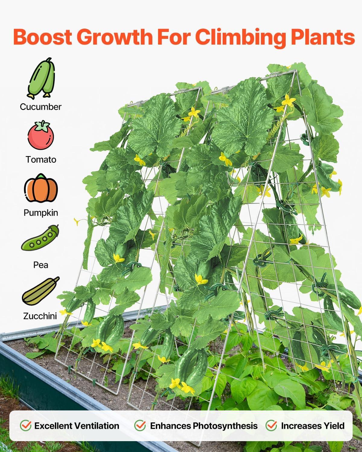 imageVEVOR Cucumber Trellis for Climbing Plants39quot H x 32quot W Foldable Cucumber Trellis Set with Twist Ties Metal Garden Trellis for Raised Bed Outdoor Plant Grow Support for Tomato Vegetable2 Pack35 W x 55 L