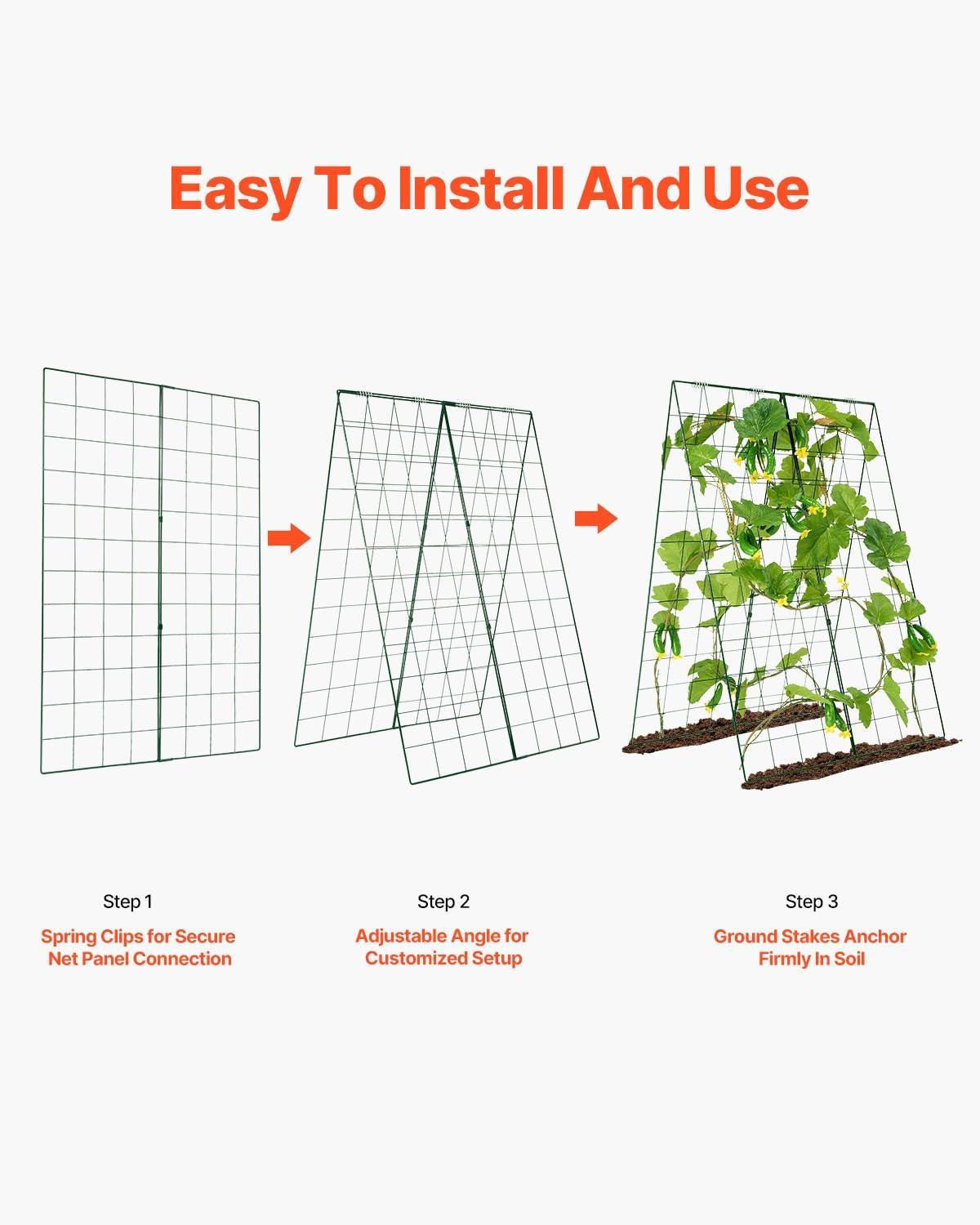 imageVEVOR Cucumber Trellis for Climbing Plants39quot H x 32quot W Foldable Cucumber Trellis Set with Twist Ties Metal Garden Trellis for Raised Bed Outdoor Plant Grow Support for Tomato Vegetable2 Pack46 W x 32 L
