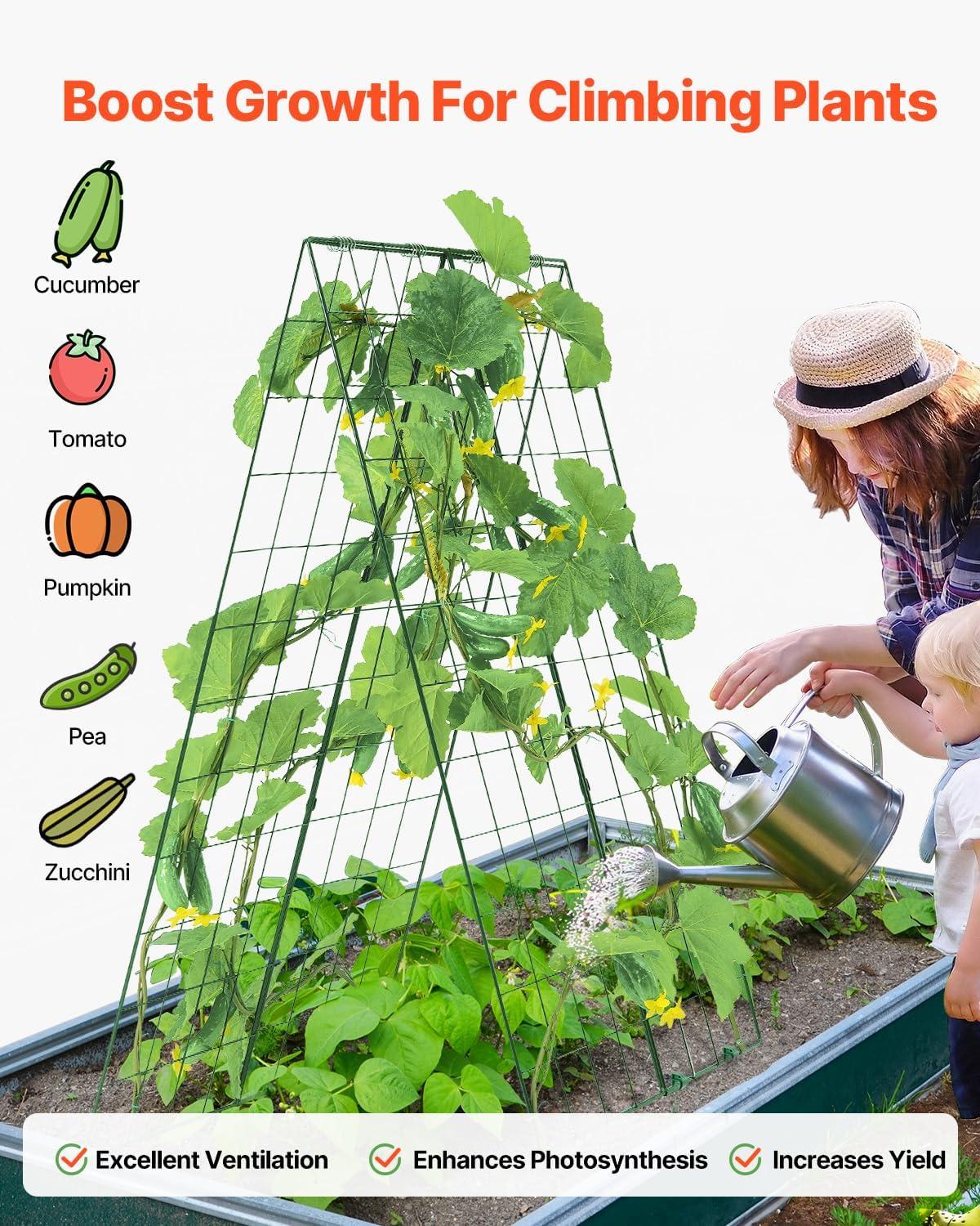imageVEVOR Cucumber Trellis for Climbing Plants39quot H x 32quot W Foldable Cucumber Trellis Set with Twist Ties Metal Garden Trellis for Raised Bed Outdoor Plant Grow Support for Tomato Vegetable2 Pack46 W x 32 L