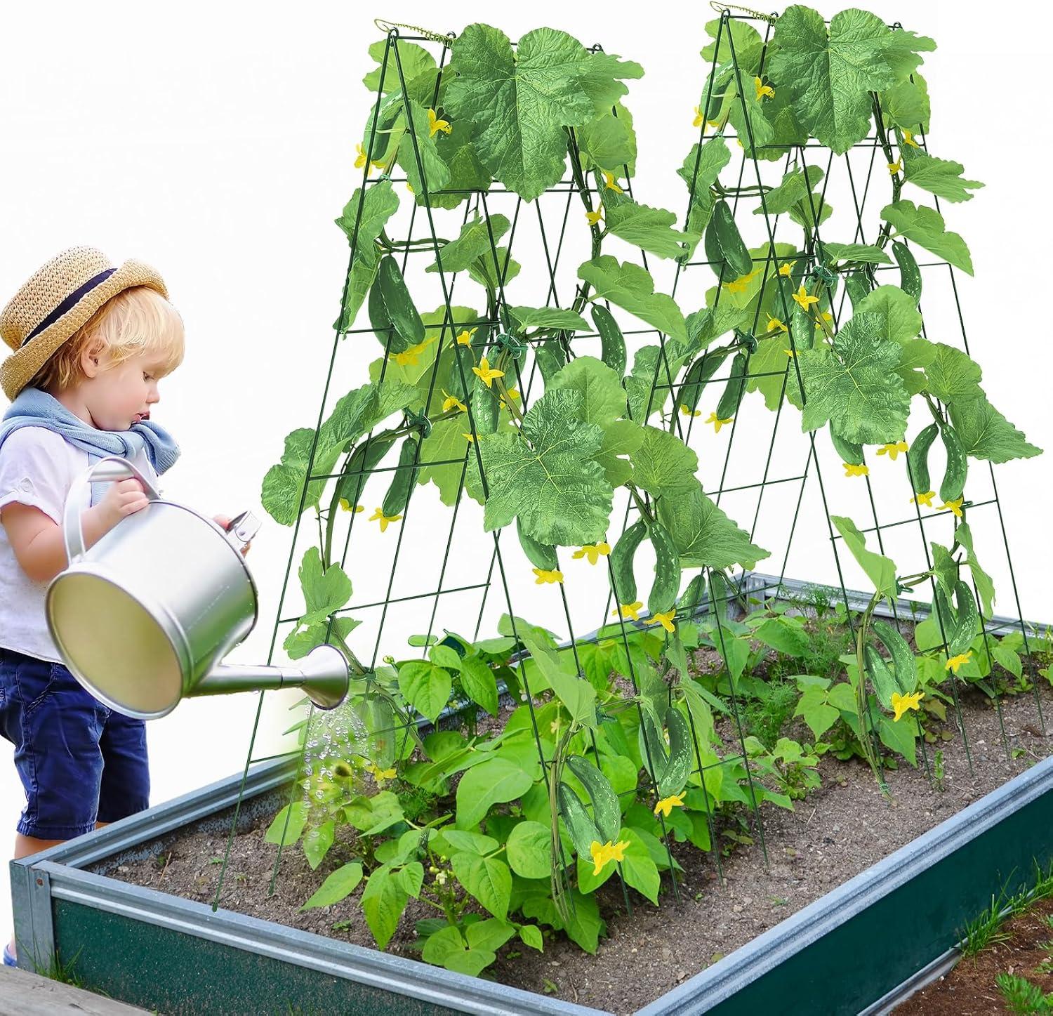 imageVEVOR Cucumber Trellis for Climbing Plants39quot H x 32quot W Foldable Cucumber Trellis Set with Twist Ties Metal Garden Trellis for Raised Bed Outdoor Plant Grow Support for Tomato Vegetable2 Pack39 W x 32 L