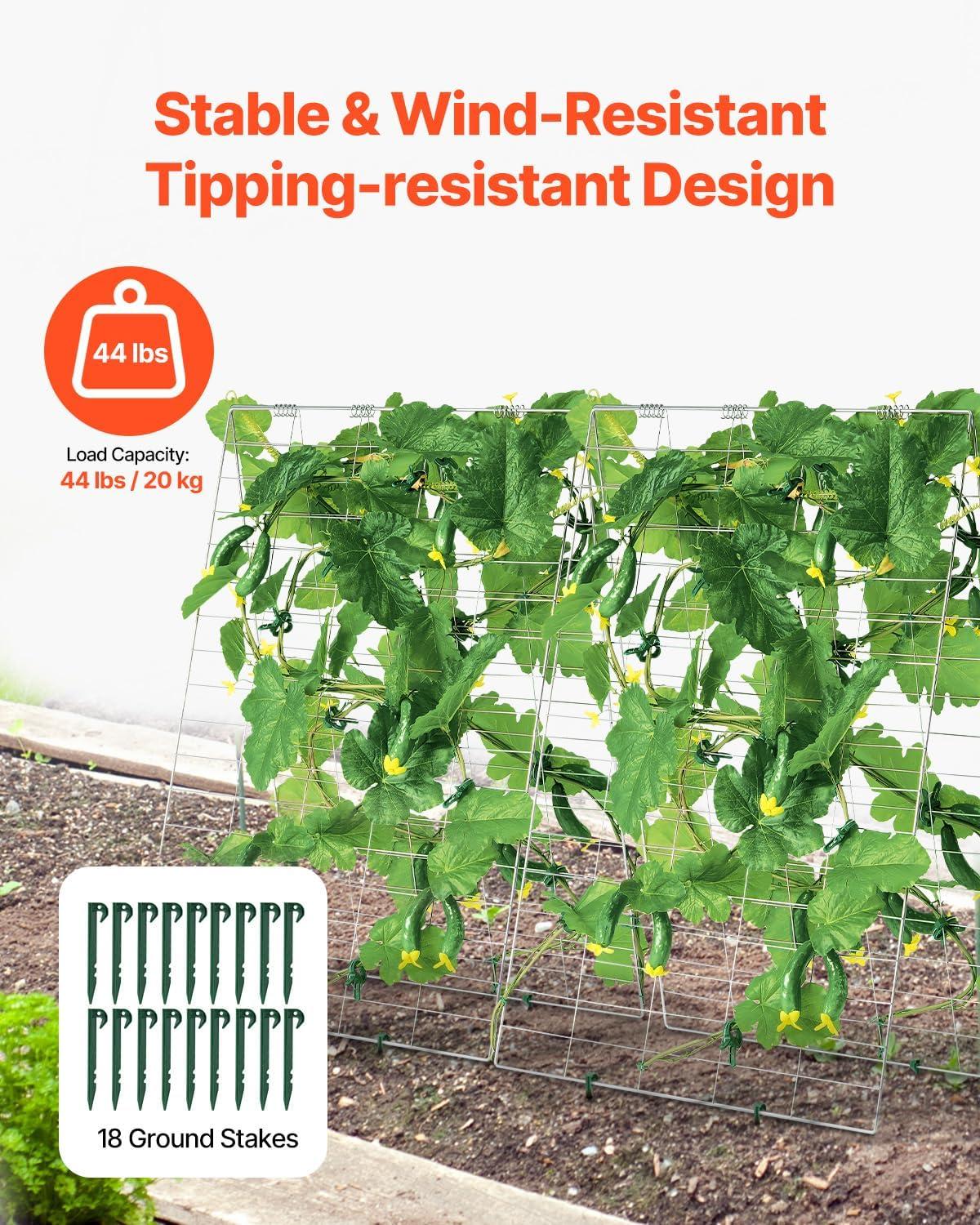 imageVEVOR Cucumber Trellis for Climbing Plants39quot H x 32quot W Foldable Cucumber Trellis Set with Twist Ties Metal Garden Trellis for Raised Bed Outdoor Plant Grow Support for Tomato Vegetable2 Pack35 W x 55 L
