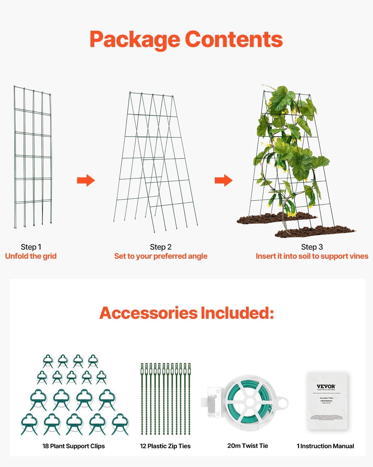 imageVEVOR Cucumber Trellis for Climbing Plants39quot H x 32quot W Foldable Cucumber Trellis Set with Twist Ties Metal Garden Trellis for Raised Bed Outdoor Plant Grow Support for Tomato Vegetable2 Pack39 W x 32 L