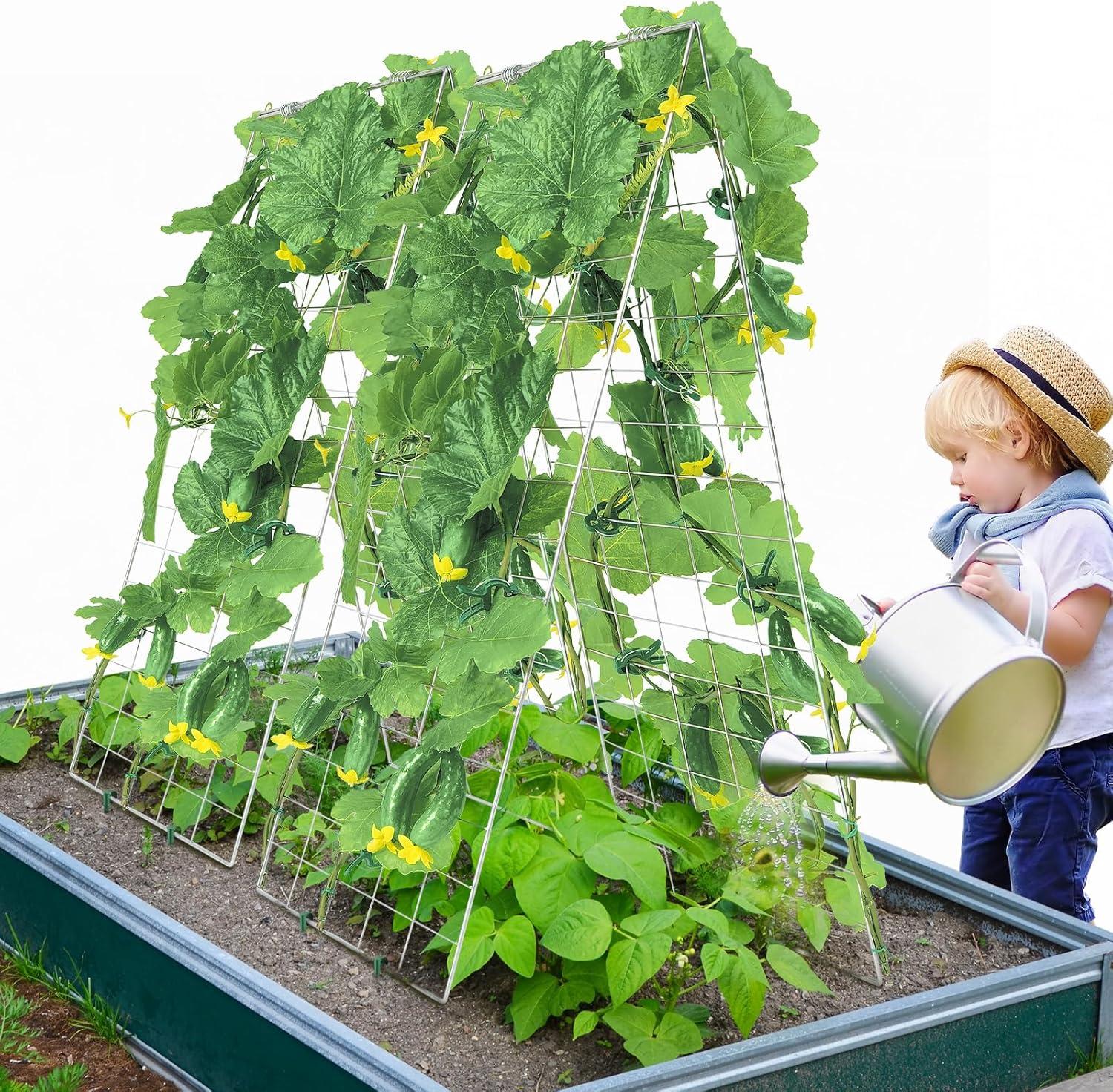 imageVEVOR Cucumber Trellis for Climbing Plants39quot H x 32quot W Foldable Cucumber Trellis Set with Twist Ties Metal Garden Trellis for Raised Bed Outdoor Plant Grow Support for Tomato Vegetable2 Pack35 W x 55 L