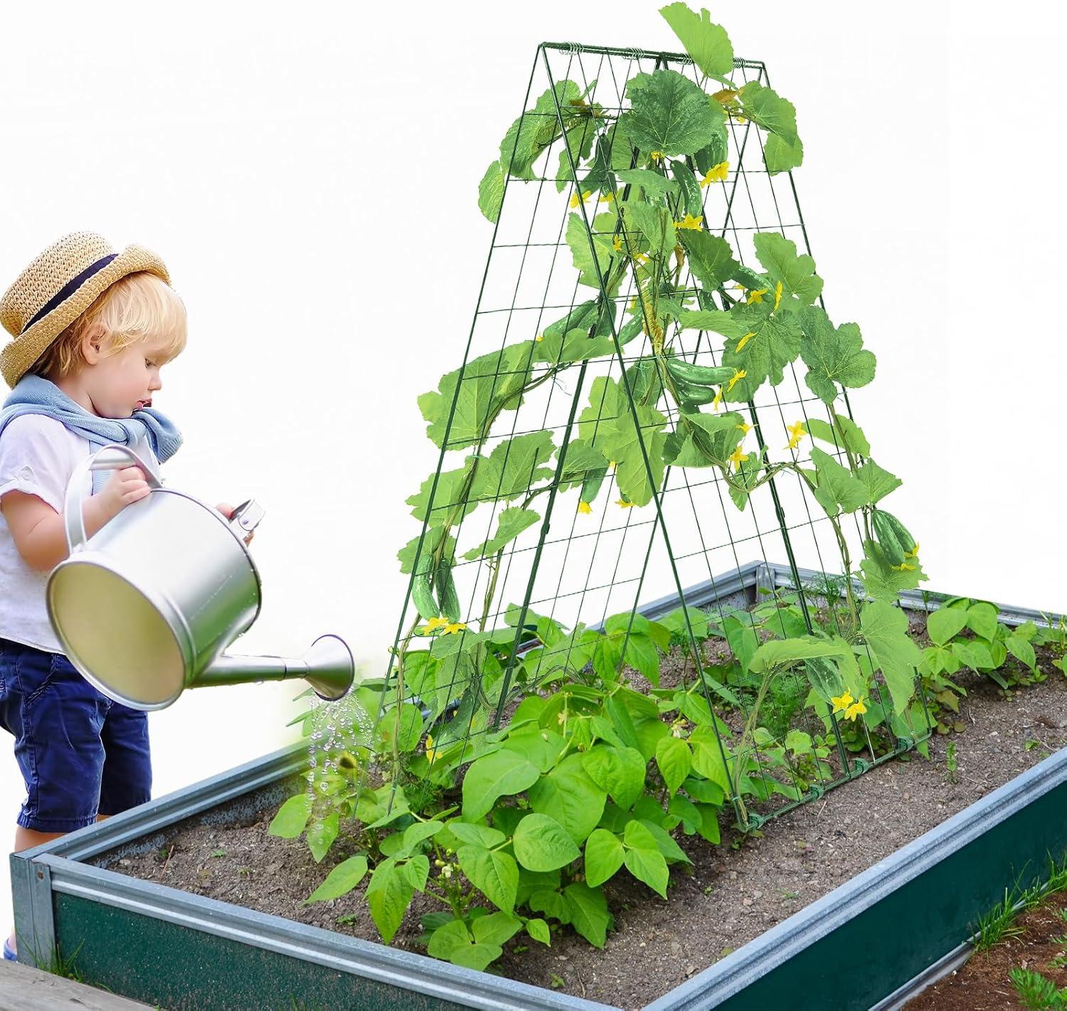 imageVEVOR Cucumber Trellis for Climbing Plants39quot H x 32quot W Foldable Cucumber Trellis Set with Twist Ties Metal Garden Trellis for Raised Bed Outdoor Plant Grow Support for Tomato Vegetable2 Pack46 W x 32 L
