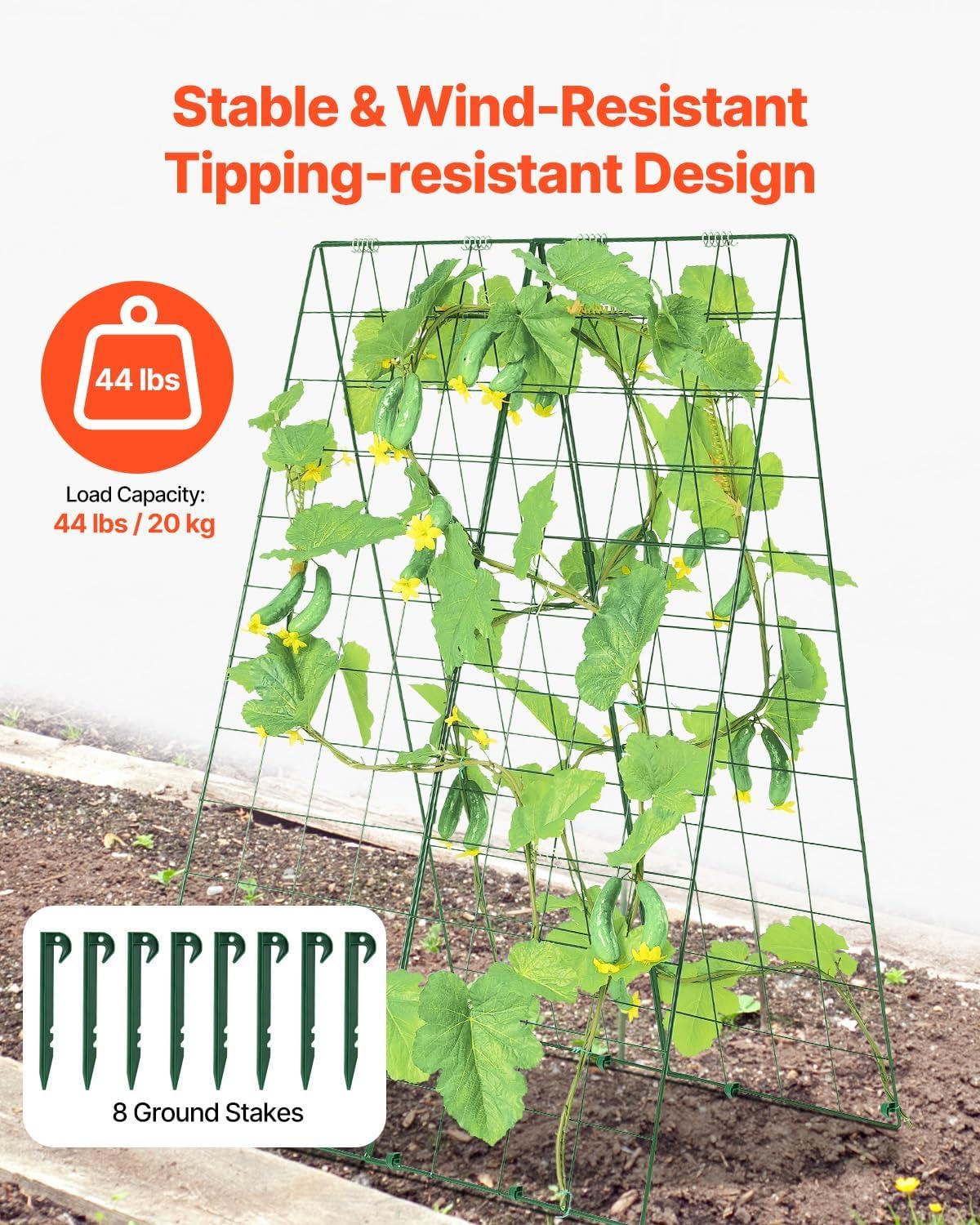 imageVEVOR Cucumber Trellis for Climbing Plants39quot H x 32quot W Foldable Cucumber Trellis Set with Twist Ties Metal Garden Trellis for Raised Bed Outdoor Plant Grow Support for Tomato Vegetable2 Pack46 W x 32 L