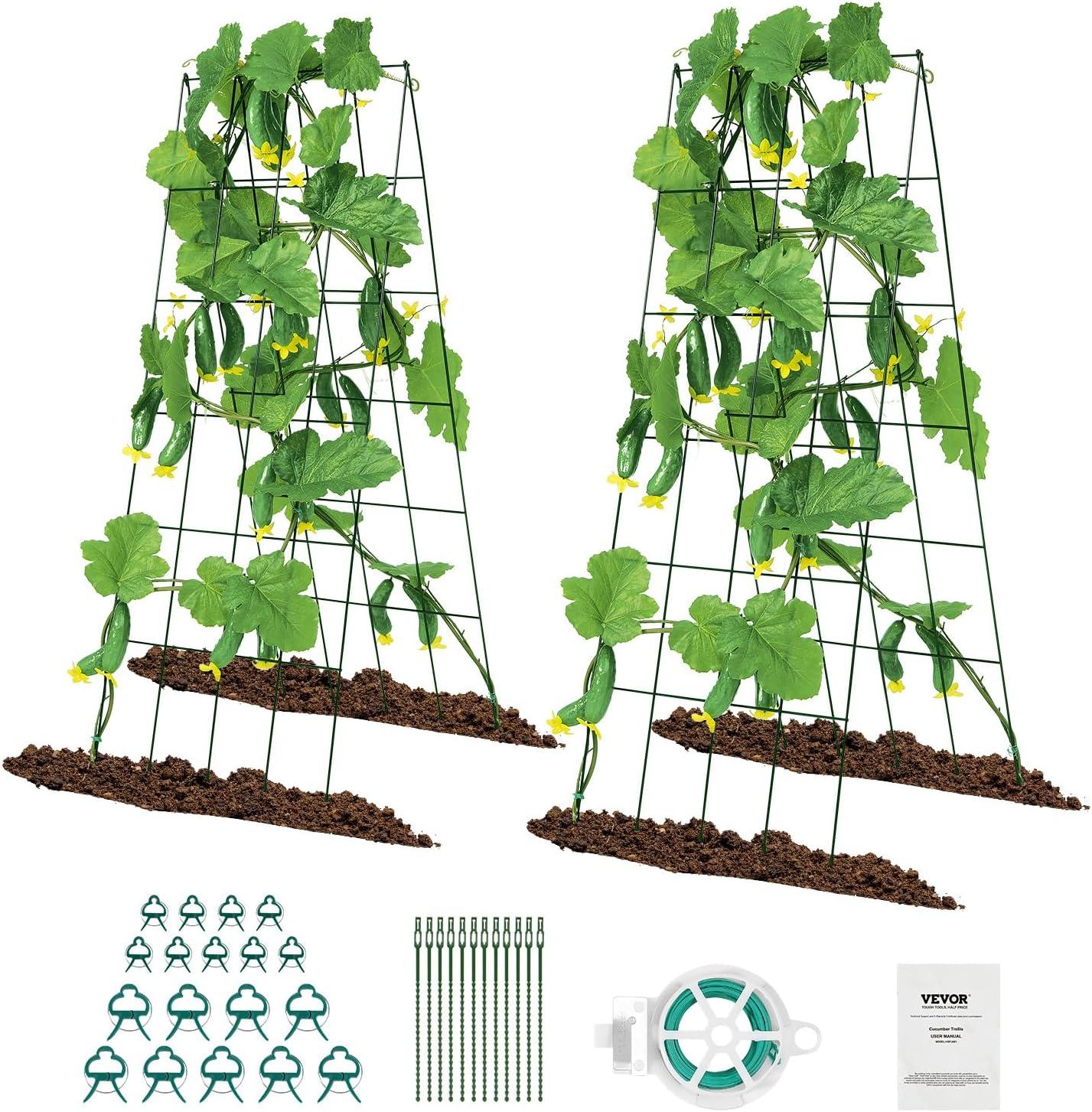 imageVEVOR Cucumber Trellis for Climbing Plants39quot H x 32quot W Foldable Cucumber Trellis Set with Twist Ties Metal Garden Trellis for Raised Bed Outdoor Plant Grow Support for Tomato Vegetable2 Pack39 W x 32 L