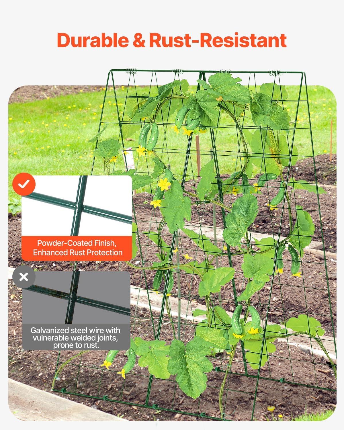 imageVEVOR Cucumber Trellis for Climbing Plants39quot H x 32quot W Foldable Cucumber Trellis Set with Twist Ties Metal Garden Trellis for Raised Bed Outdoor Plant Grow Support for Tomato Vegetable2 Pack46 W x 32 L