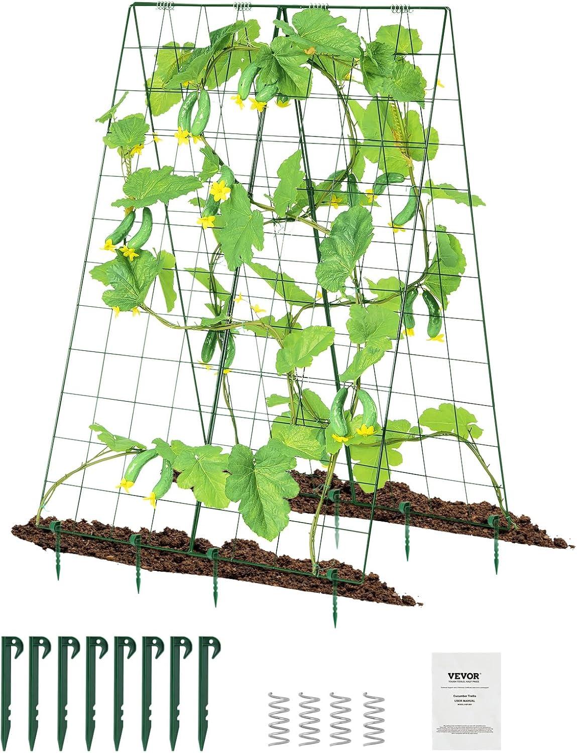 imageVEVOR Cucumber Trellis for Climbing Plants39quot H x 32quot W Foldable Cucumber Trellis Set with Twist Ties Metal Garden Trellis for Raised Bed Outdoor Plant Grow Support for Tomato Vegetable2 Pack46 W x 32 L