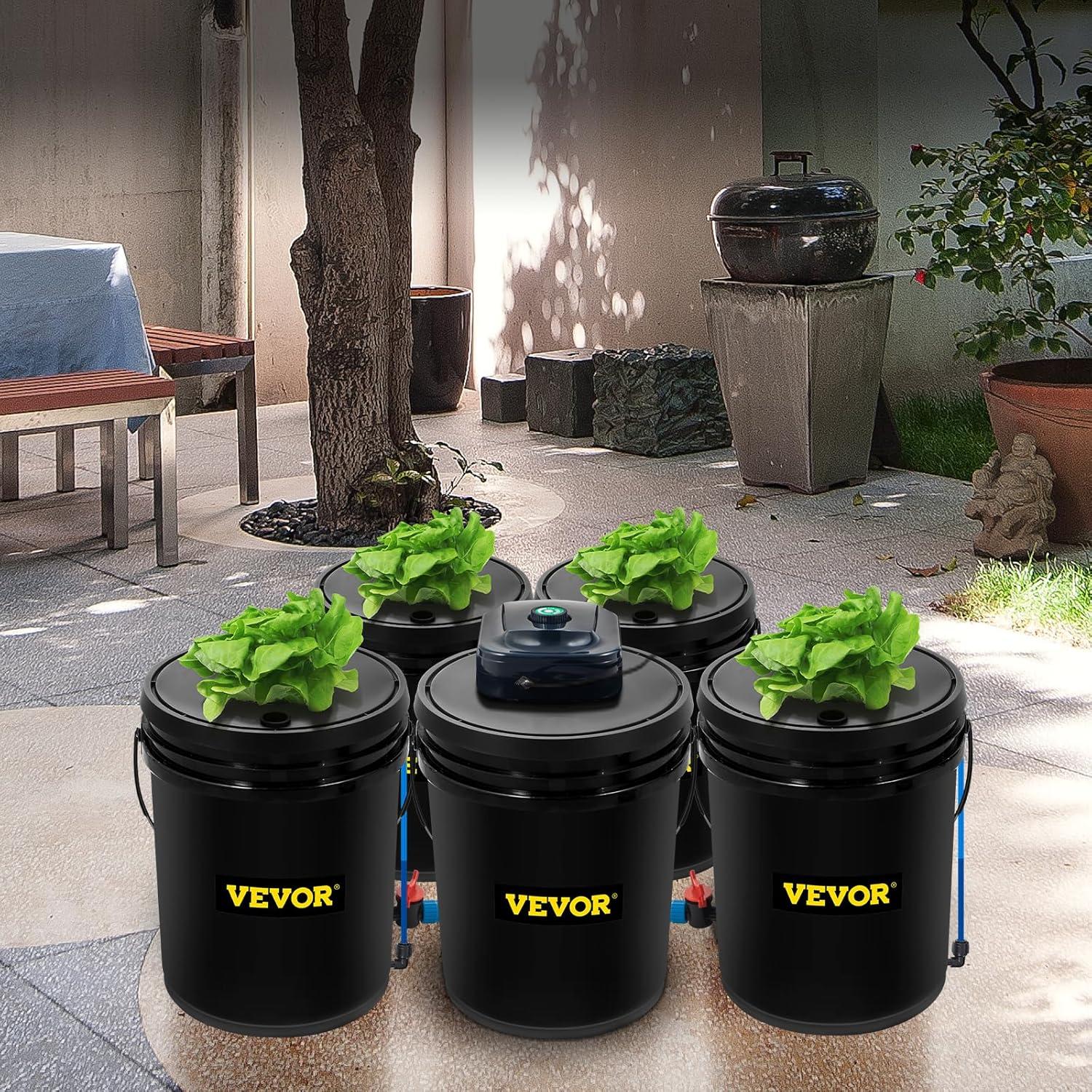 imageVEVOR DWC Hydroponic System 5 Gallon 8 Buckets Deep Water Culture Growing Bucket Hydroponics Grow Kit with Pump Air Stone and Water Level Device for IndoorOutdoor Leafy Vegetables5 Buckets