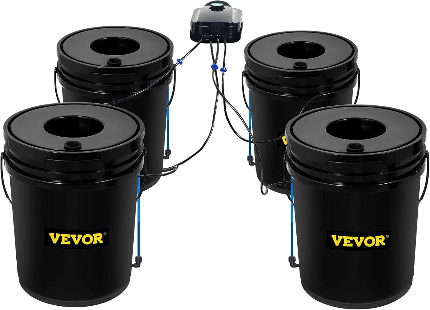 imageVEVOR DWC Hydroponic System 5 Gallon 8 Buckets Deep Water Culture Growing Bucket Hydroponics Grow Kit with Pump Air Stone and Water Level Device for IndoorOutdoor Leafy Vegetables4 Buckets