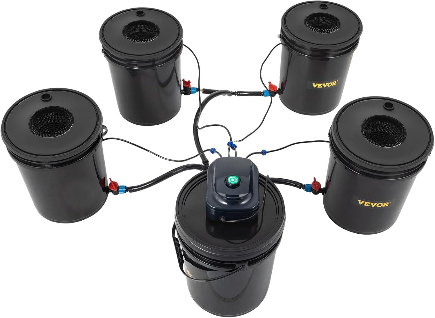 imageVEVOR DWC Hydroponic System 5 Gallon 8 Buckets Deep Water Culture Growing Bucket Hydroponics Grow Kit with Pump Air Stone and Water Level Device for IndoorOutdoor Leafy Vegetables5 Buckets
