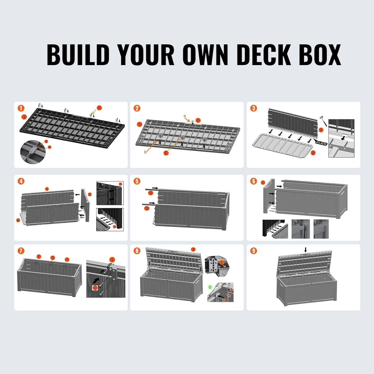 imageVEVOR Deck Box 120 Gallon Outdoor Storage Box 563quot x 266quot x 238quot Waterproof PP Deckbox with Aluminum Alloy Padlock for Patio FurnitureGarden Tools Outdoor Cushions Gray120gal