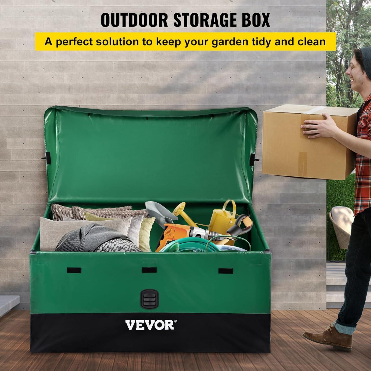 imageVEVOR Deck Box 120 Gallon Outdoor Storage Box 563quot x 266quot x 238quot Waterproof PP Deckbox with Aluminum Alloy Padlock for Patio FurnitureGarden Tools Outdoor Cushions Gray100gal PE