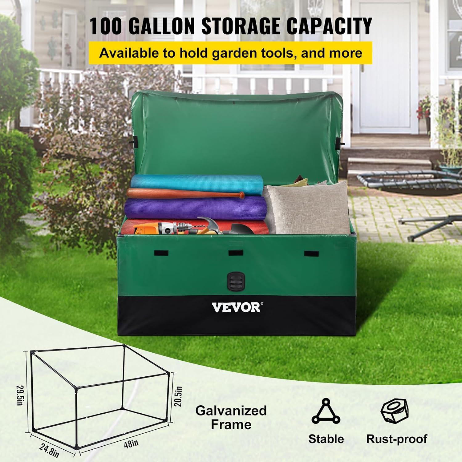 imageVEVOR Deck Box 120 Gallon Outdoor Storage Box 563quot x 266quot x 238quot Waterproof PP Deckbox with Aluminum Alloy Padlock for Patio FurnitureGarden Tools Outdoor Cushions Gray100gal PE
