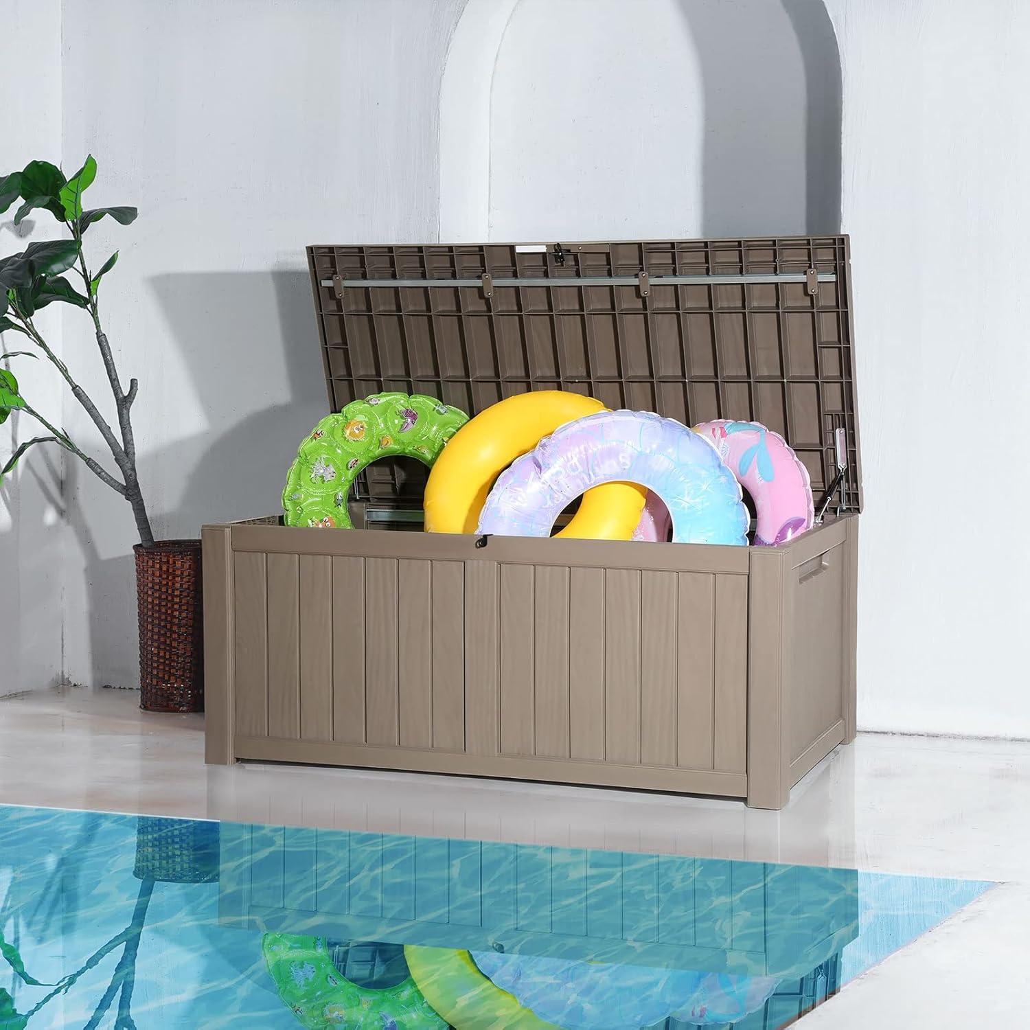 imageVEVOR Deck Box 120 Gallon Outdoor Storage Box 563quot x 266quot x 238quot Waterproof PP Deckbox with Aluminum Alloy Padlock for Patio FurnitureGarden Tools Outdoor Cushions Gray120gal