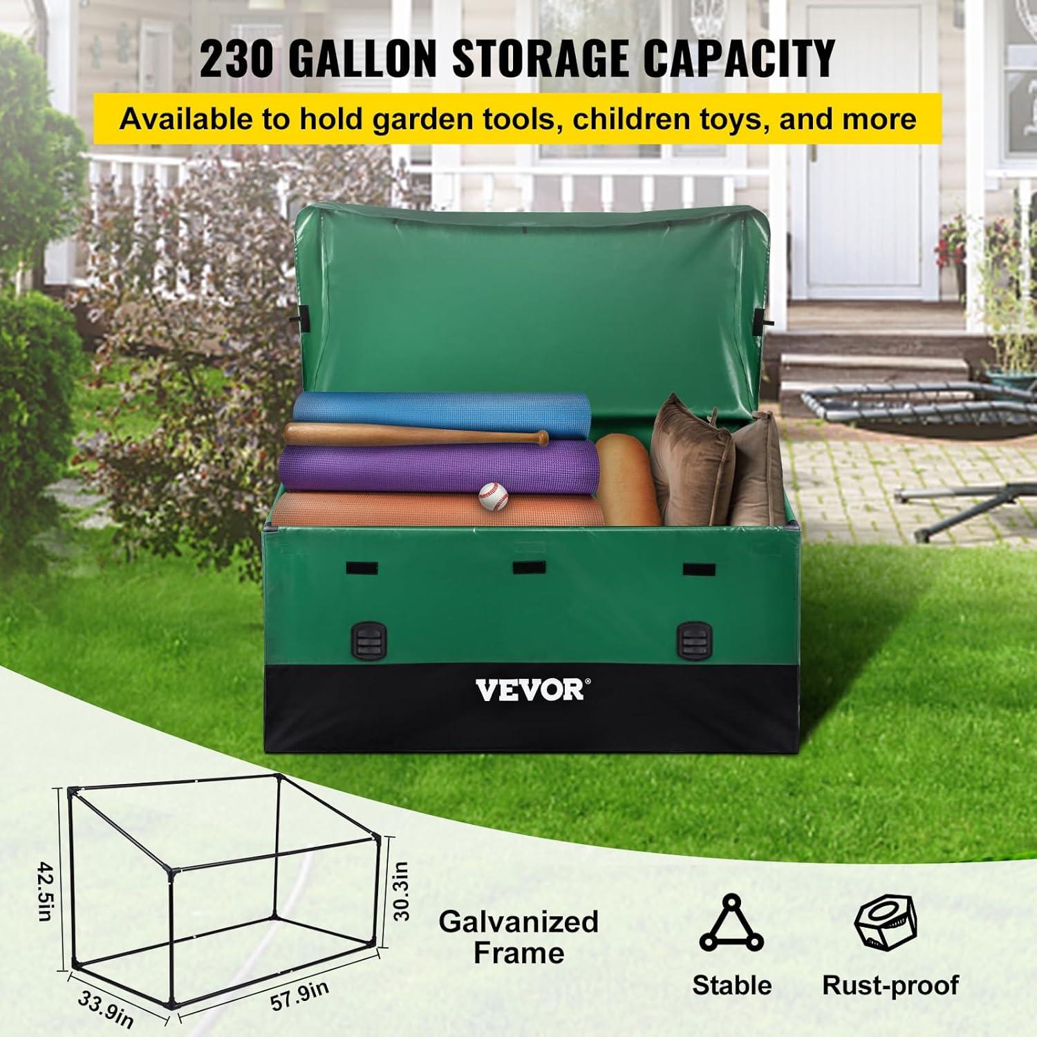 imageVEVOR Deck Box 120 Gallon Outdoor Storage Box 563quot x 266quot x 238quot Waterproof PP Deckbox with Aluminum Alloy Padlock for Patio FurnitureGarden Tools Outdoor Cushions Gray230gal PE