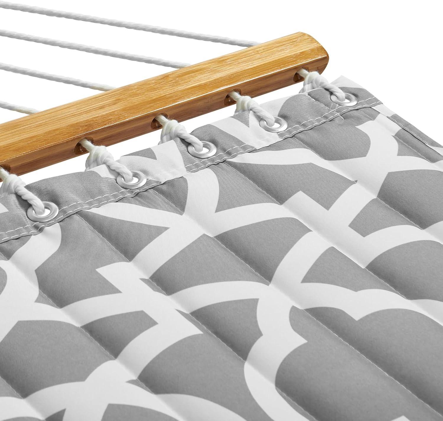 imageVEVOR Double Quilted Fabric Hammock 12 FT Double Hammock with Hardwood Spreader Bars Detachable Pillow and Chains for Camping Outdoor Patio Yard Beach 480 lbs CapacityGray Pattern