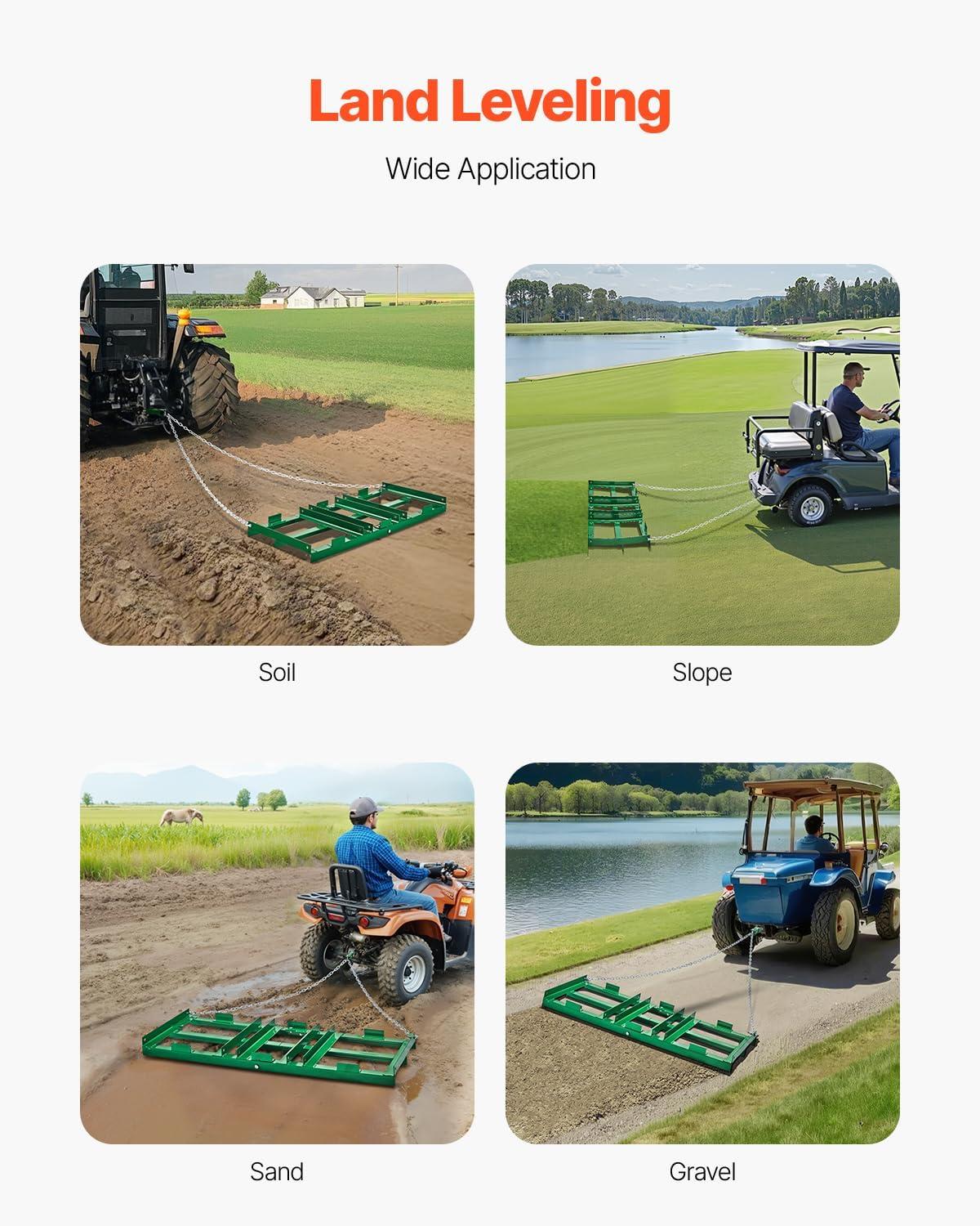 imageVEVOR Drag Harrow 4 ft Heavy Duty Tow Behind Drag Harrow with Adjustable Bars ampamp 72 in Chain Driveway Grader Landscape Rake for ATV UTV Tractor Mower Tow Behind Yard Lawn Leveling ToolChain 72 in