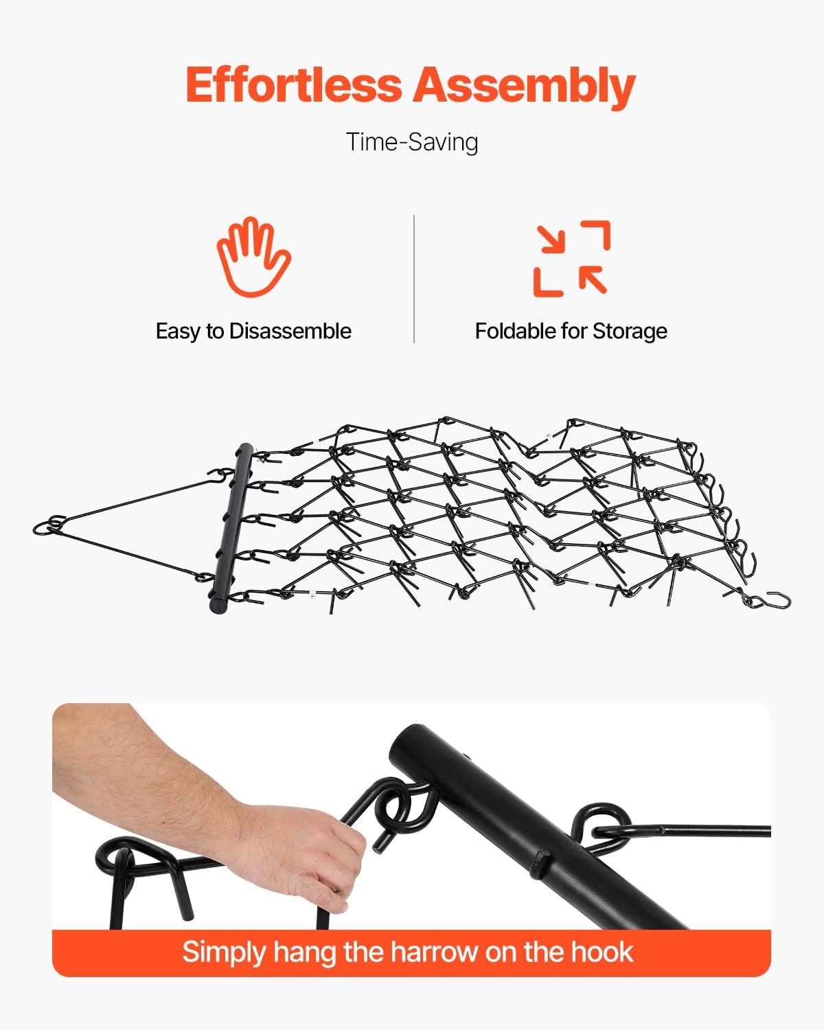 imageVEVOR Drag Harrow 4 x 5 ft Chain Harrow  Made from Q235 Steel UTV Tractor Attachments for Landscape Leveling or Sod Prepping Durable Harrow Rake for Gravel Driveway Farm Field Garden Black4 x 56 ft