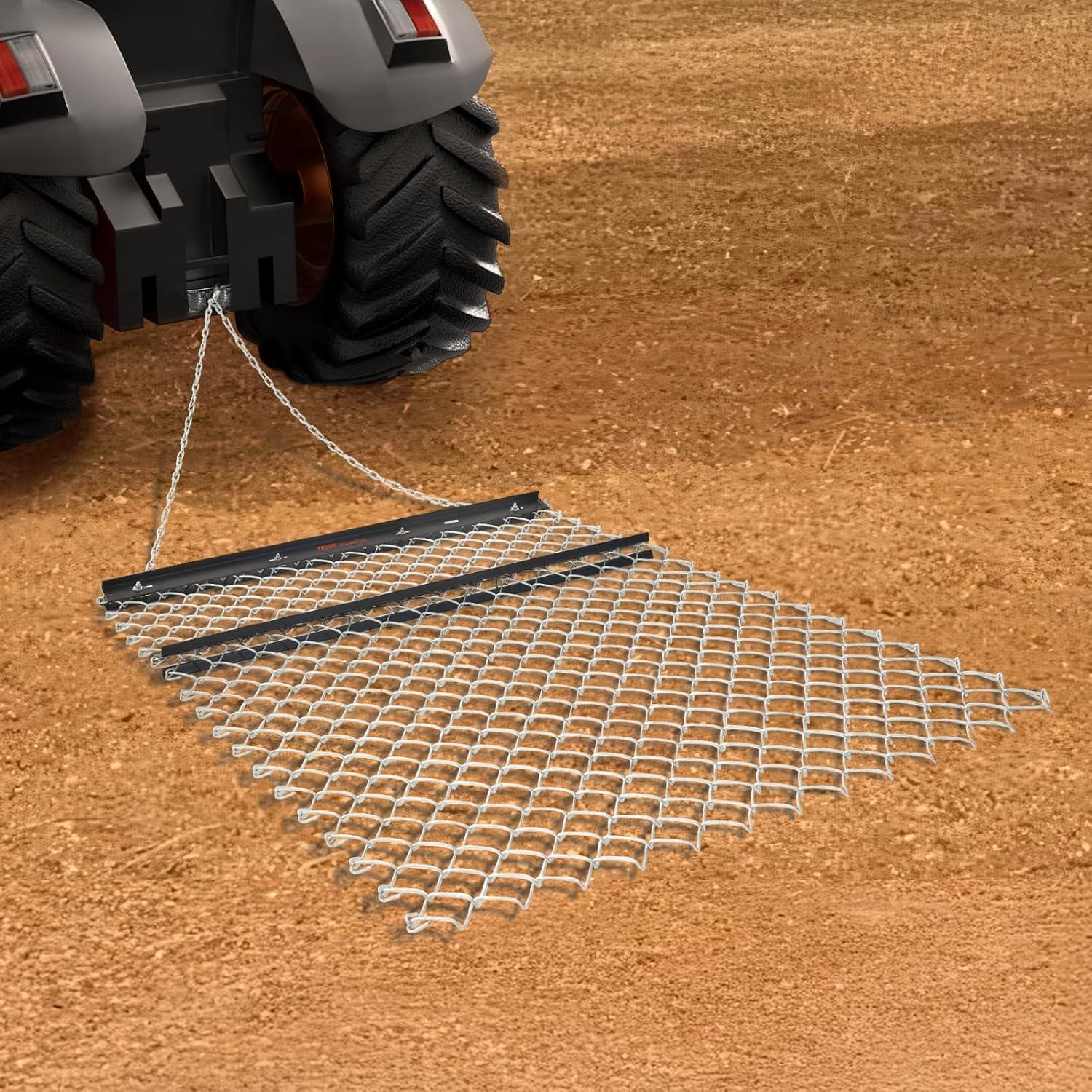 imageVEVOR Drag Harrow 4 x 5 ft Chain Harrow  Made from Q235 Steel UTV Tractor Attachments for Landscape Leveling or Sod Prepping Durable Harrow Rake for Gravel Driveway Farm Field Garden Black4 x 5 ft