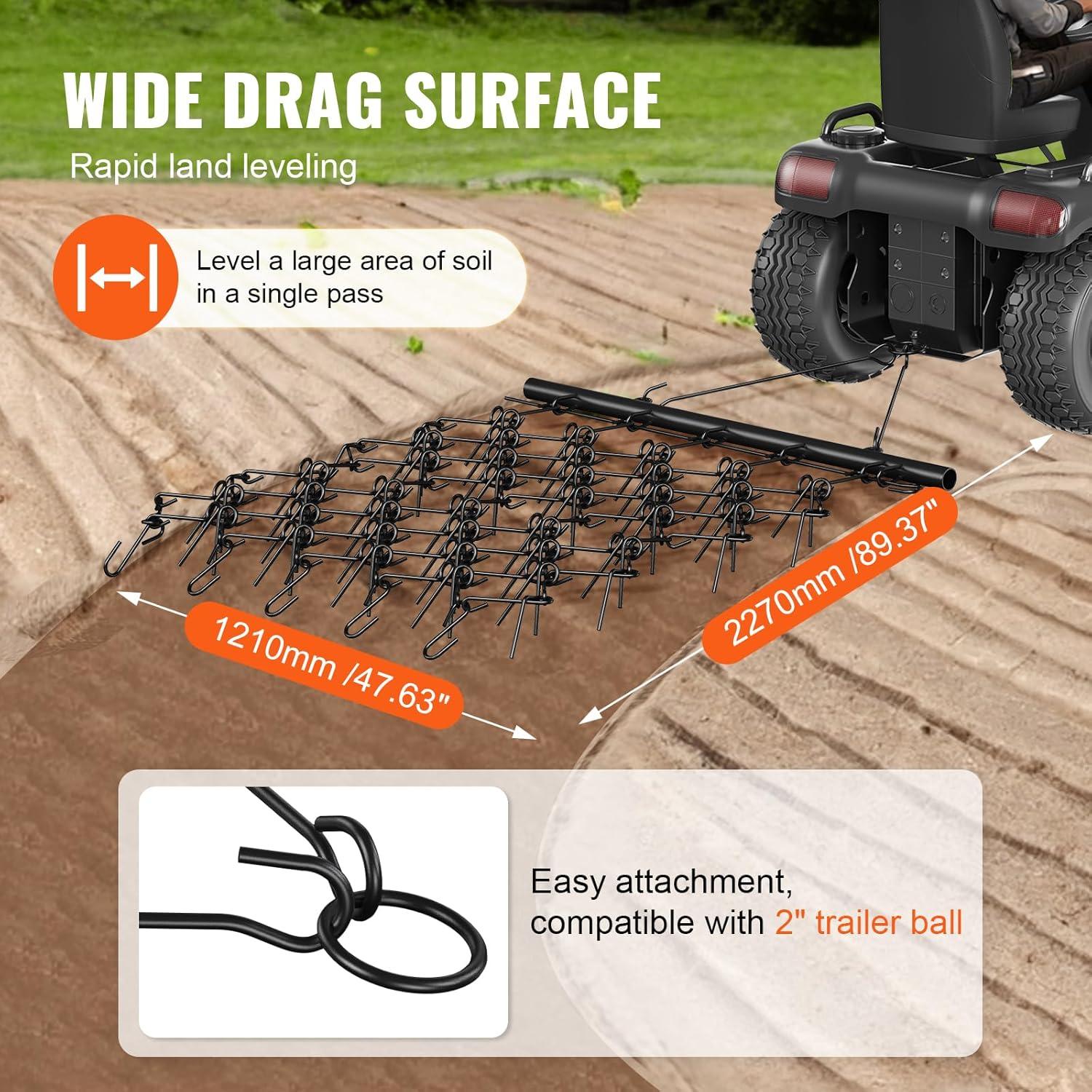 imageVEVOR Drag Harrow 4 x 5 ft Chain Harrow  Made from Q235 Steel UTV Tractor Attachments for Landscape Leveling or Sod Prepping Durable Harrow Rake for Gravel Driveway Farm Field Garden Black4x56